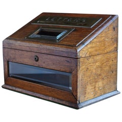 Mid-19th Century Country House Oak Letter Box with Brass Slot and Beveled Glass