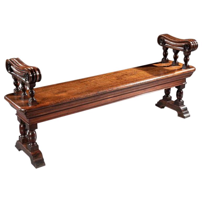 Mid-19th Century Country House Walnut Hall Bench of Good Scale