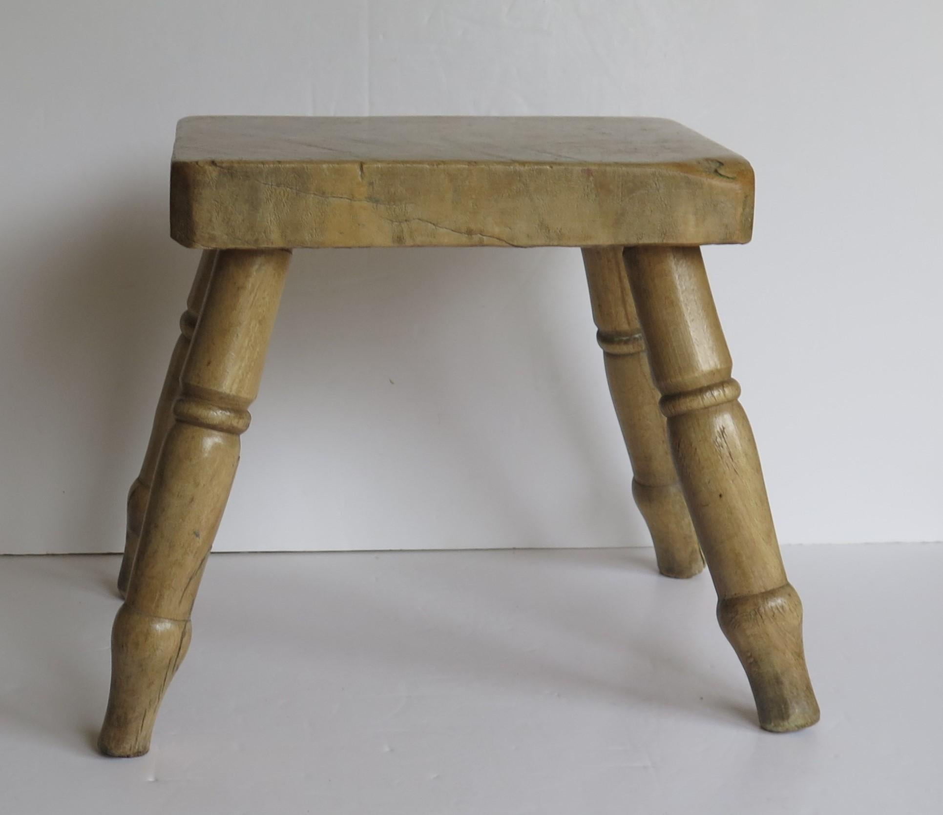 Hand-Crafted Mid 19th Century Country Milking Stool or Stand Solid Sycamore English, Ca 1840