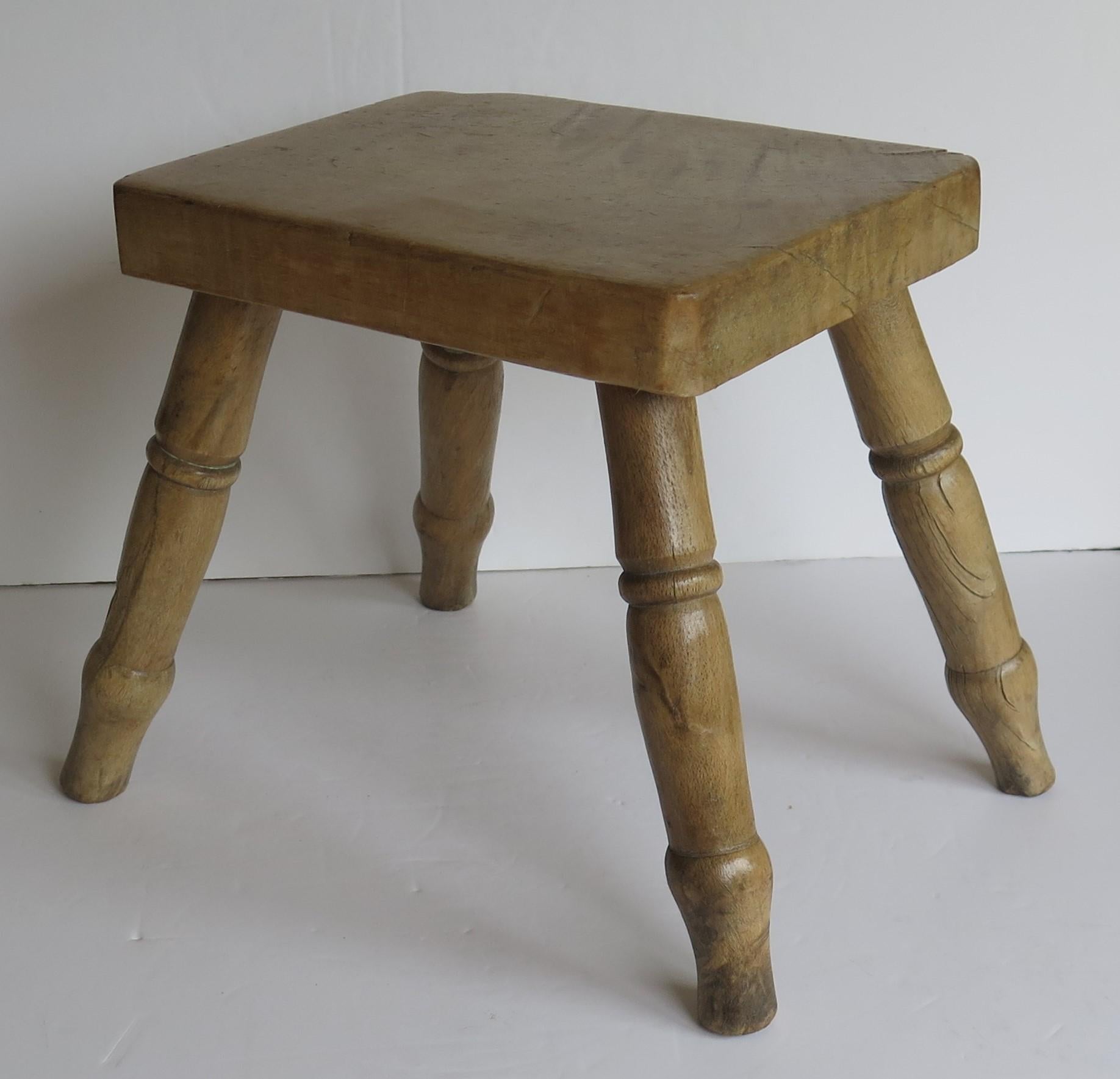 Mid 19th Century Country Milking Stool or Stand Solid Sycamore English, Ca 1840 1