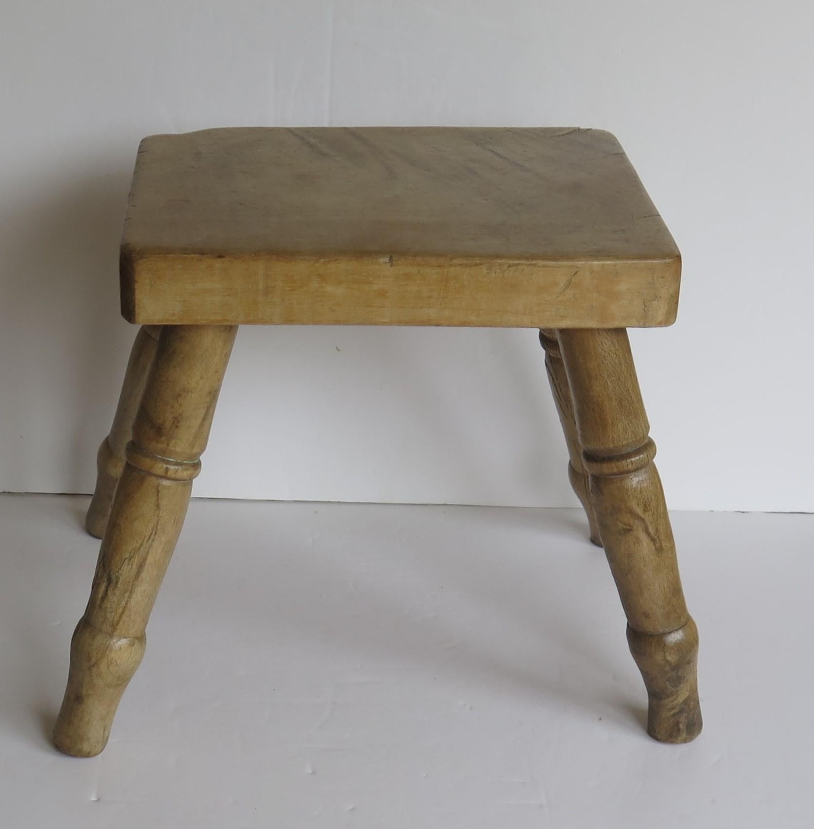 Mid 19th Century Country Milking Stool or Stand Solid Sycamore English, Ca 1840 2
