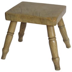 Antique Mid 19th Century Country Milking Stool or Stand Solid Sycamore English, Ca 1840