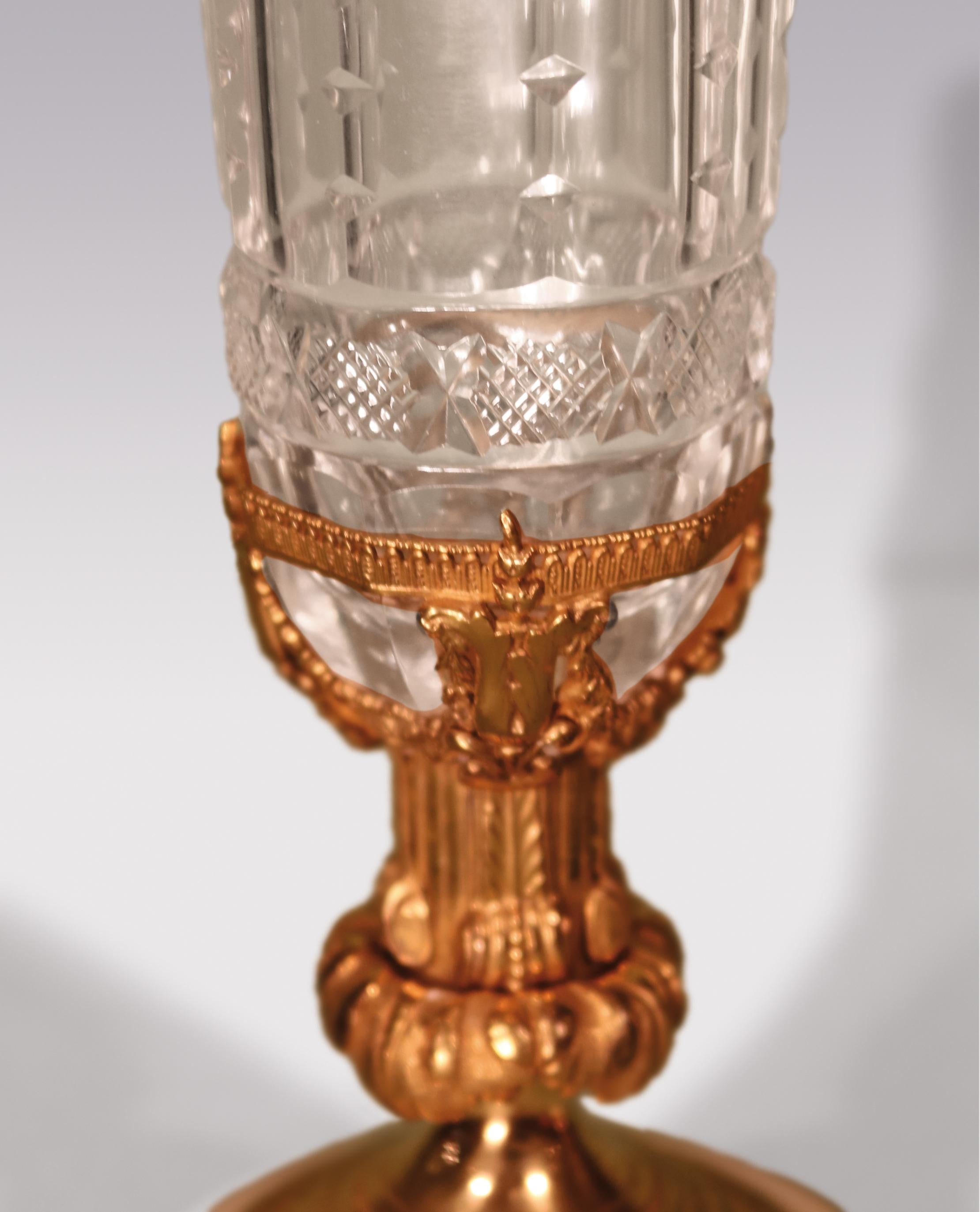 English Mid-19th Century Cut-Glass Crystal Vases on Ormolu Holders