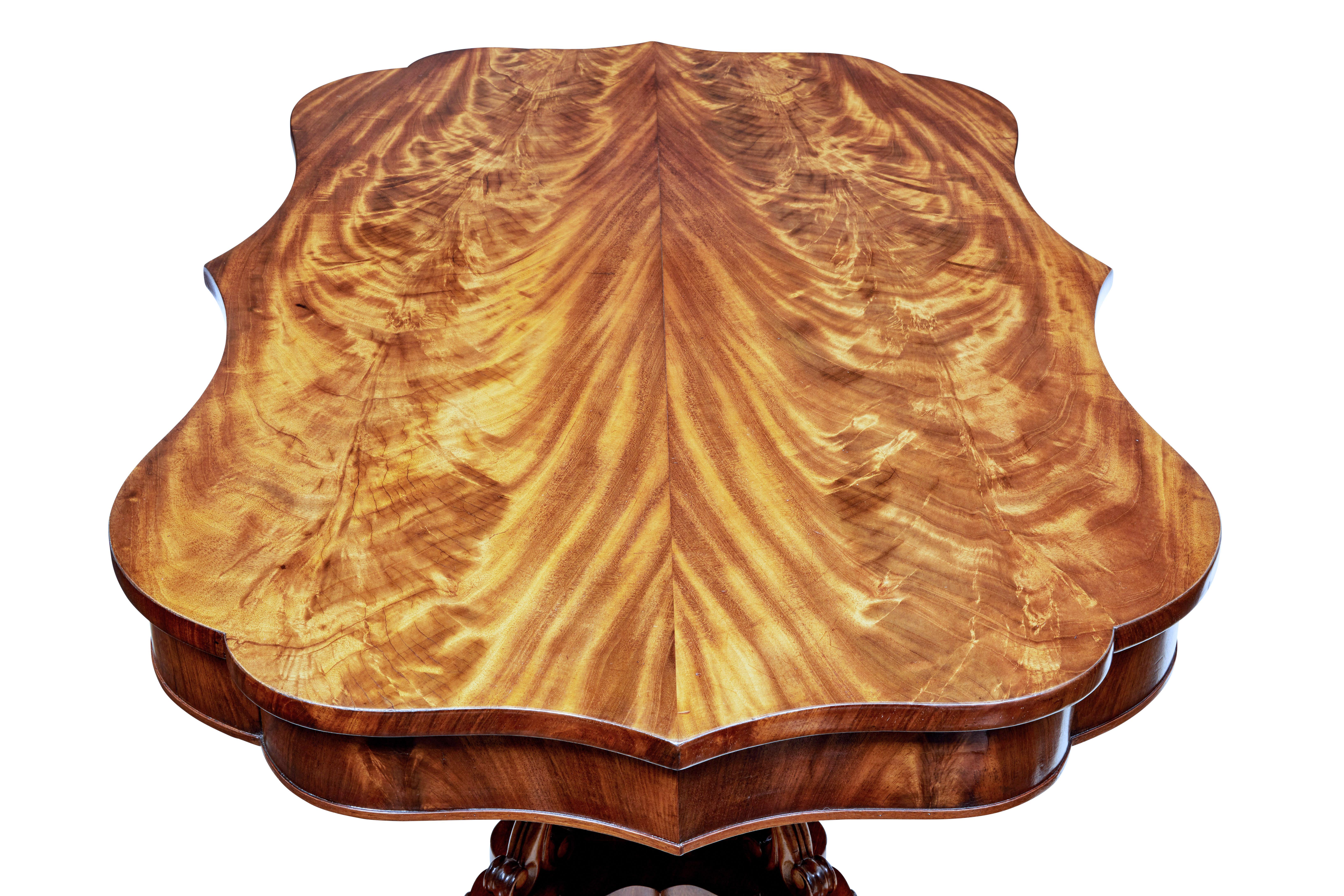William IV Mid-19th Century Danish Carved Flame Mahogany Center Table