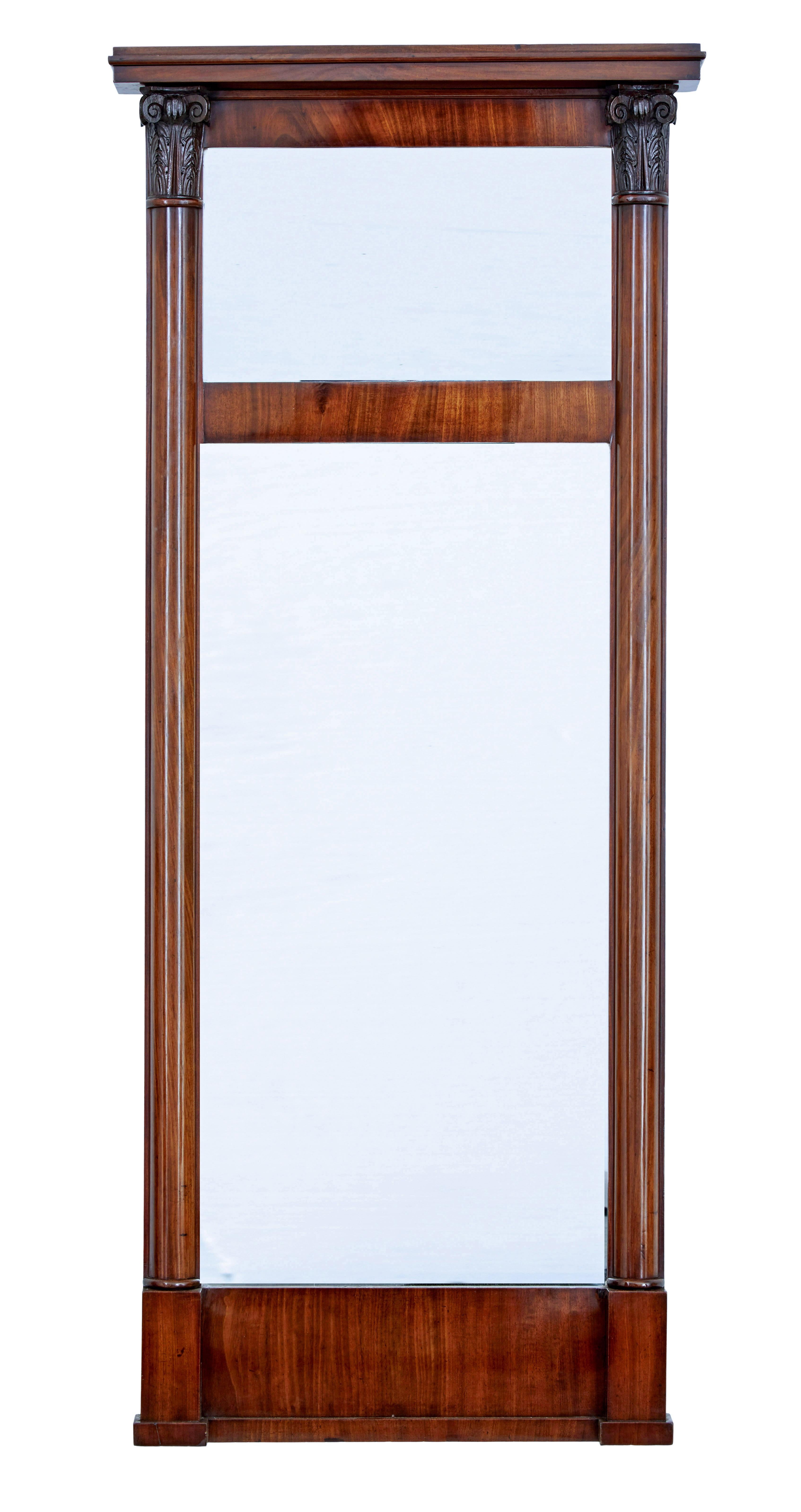 Mid 19th century Danish mahogany mirror on cabinet circa 1860.

Beautiful piece of mid 19th century Danish furniture strong in the influence of the regency period.

Comprising of 2 parts, this piece can function in a number of ways.  As a mirror