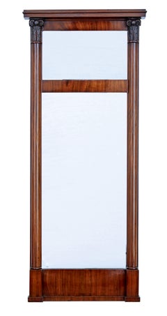 Mid 19th century Danish empire mahogany mirror on cabinet