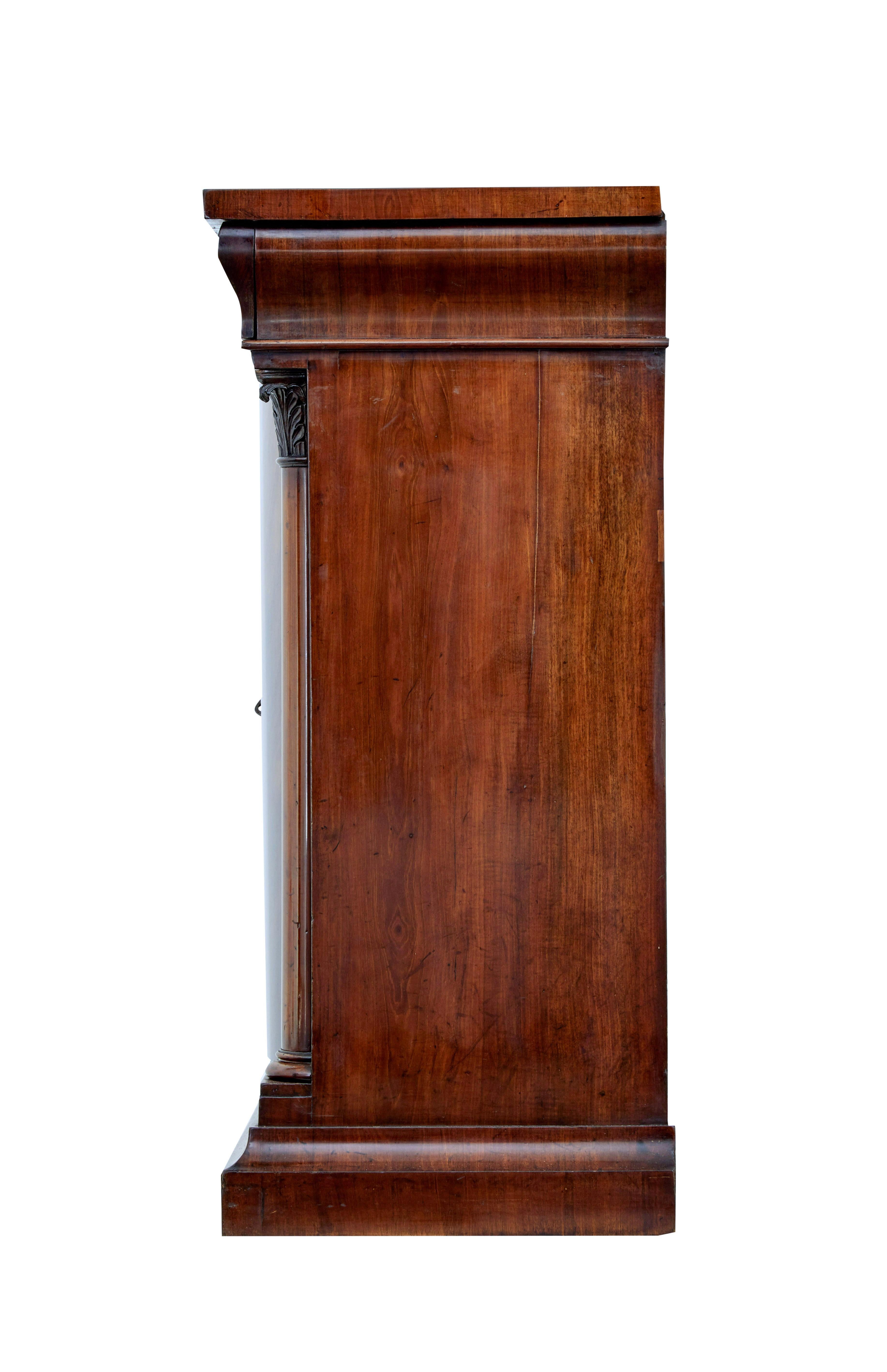 Mid 19th century Danish empire mahogany mirror on cabinet In Good Condition For Sale In Debenham, Suffolk