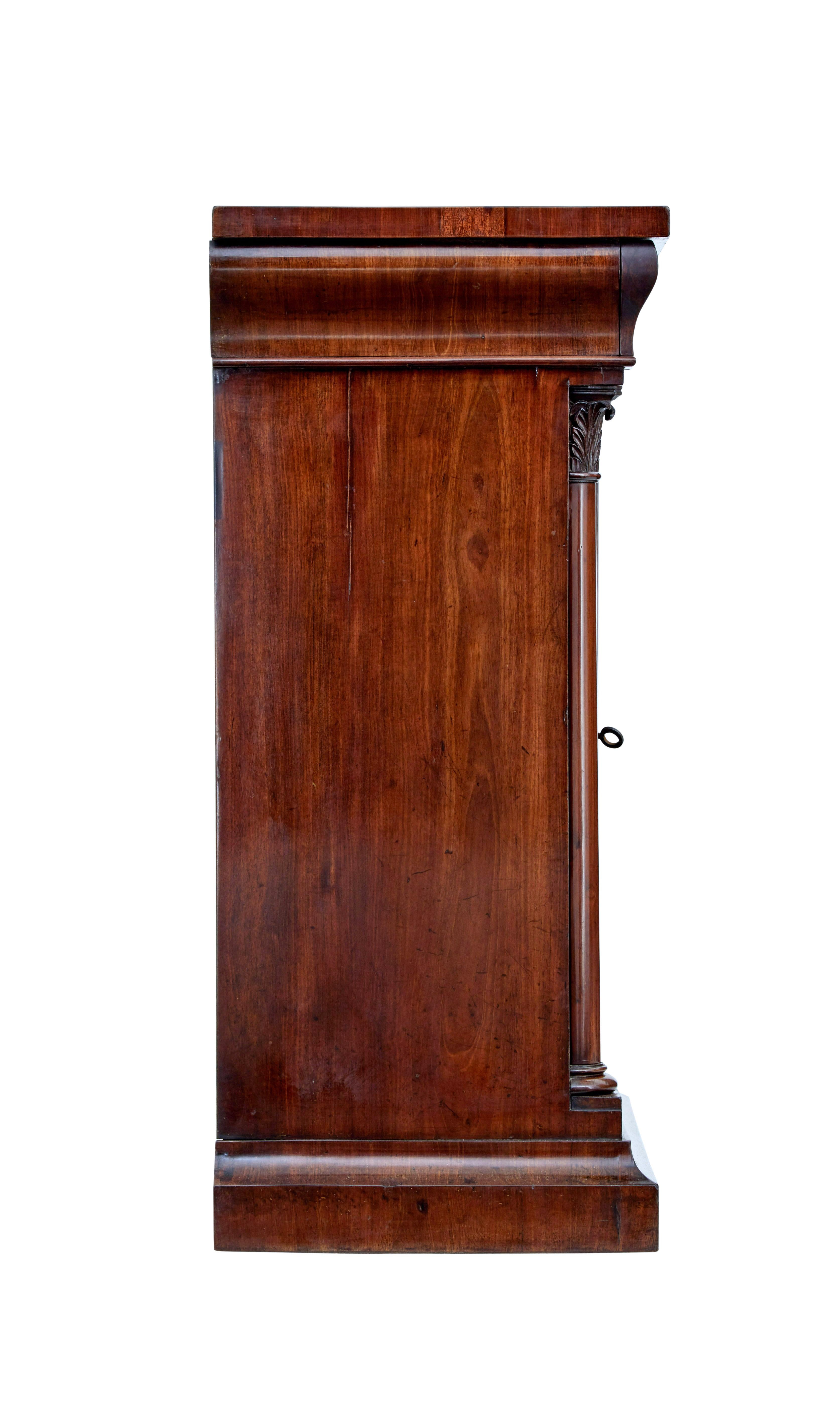 Mirror Mid 19th century Danish empire mahogany mirror on cabinet For Sale