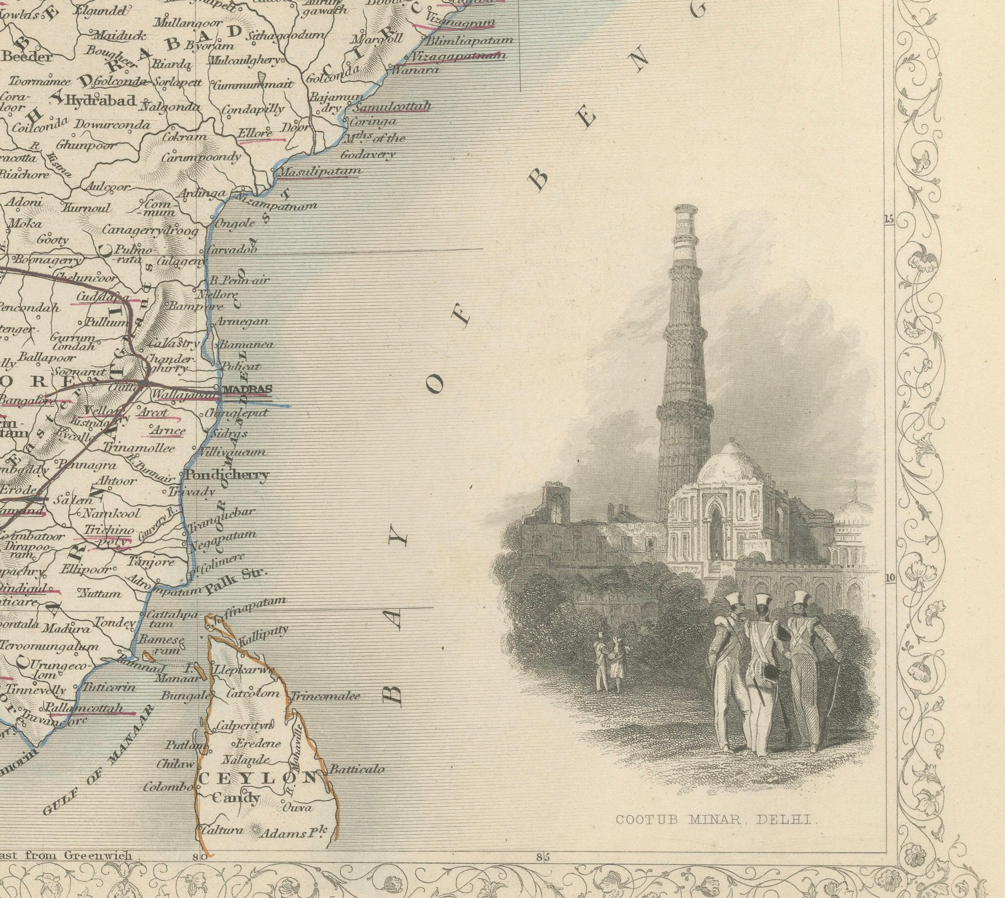 Die Tallis-Karten, einschließlich der Karte von Indien, sind für ihren detaillierten und ornamentalen Stil bekannt. Sie wurden in der Mitte des 19. Jahrhunderts hergestellt, einer Zeit, in der das kartografische Publizieren sowohl eine Kunstform als