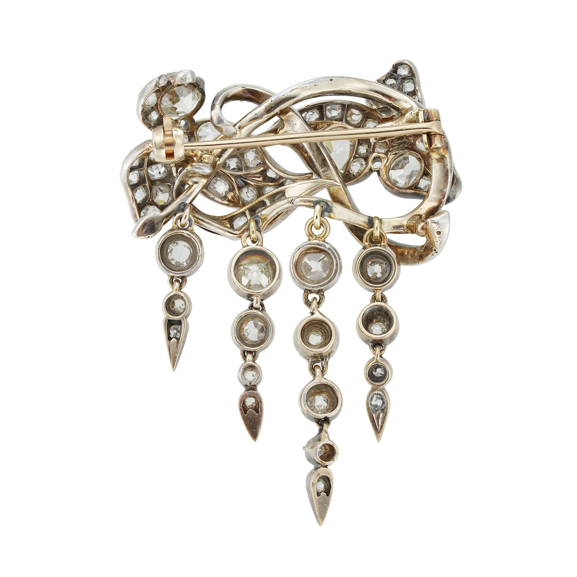 High Victorian Mid-19th Century Diamond Brooch For Sale