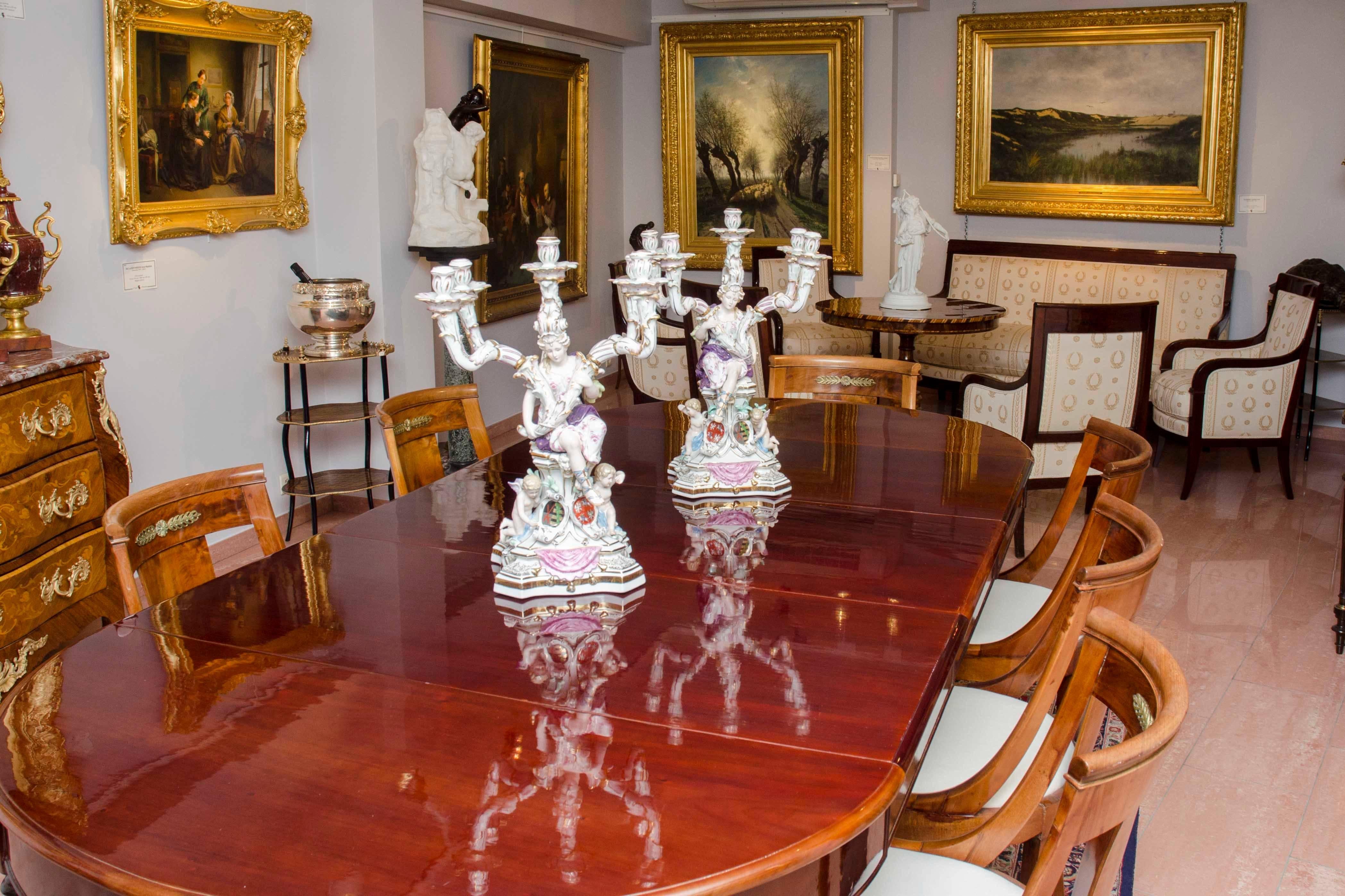 Glazed Mid-19th Century Dresden Pair of Large Figurative Candlesticks, after Meissen For Sale