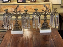 Mid 19th Century Dutch Bronze Crystal Candelabras - a Pair
