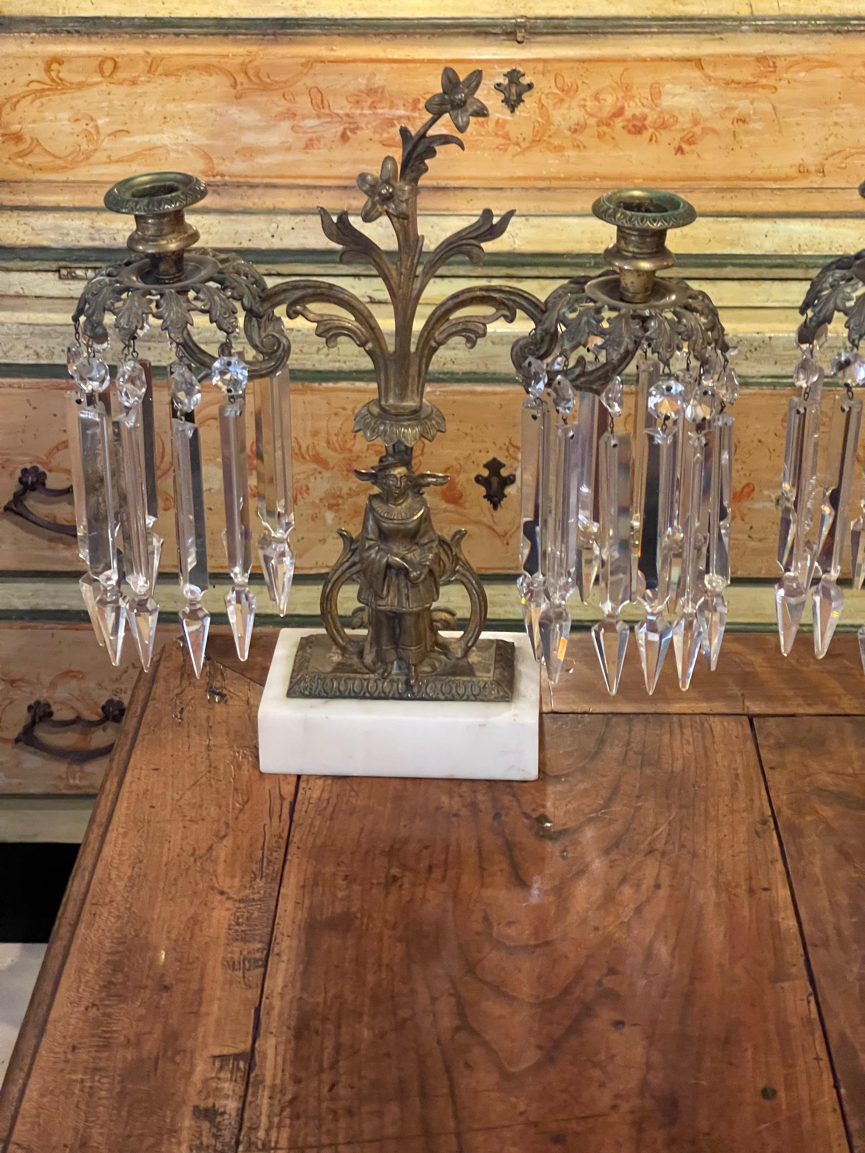 Mid 19th Century Dutch Bronze Crystal Candelabras - a Pair In Good Condition For Sale In Charlottesville, VA