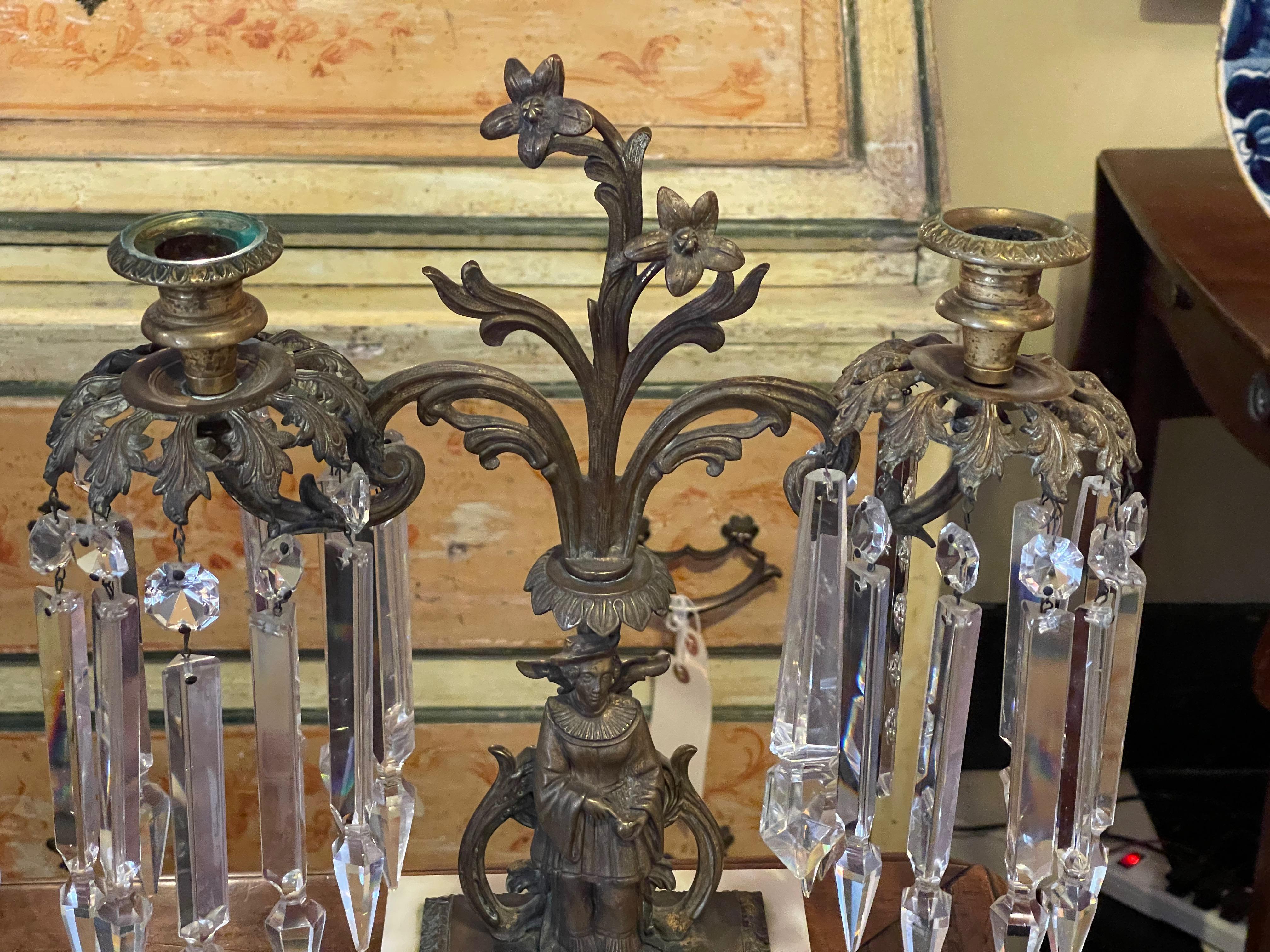 Mid 19th Century Dutch Bronze Crystal Candelabras - a Pair For Sale 1