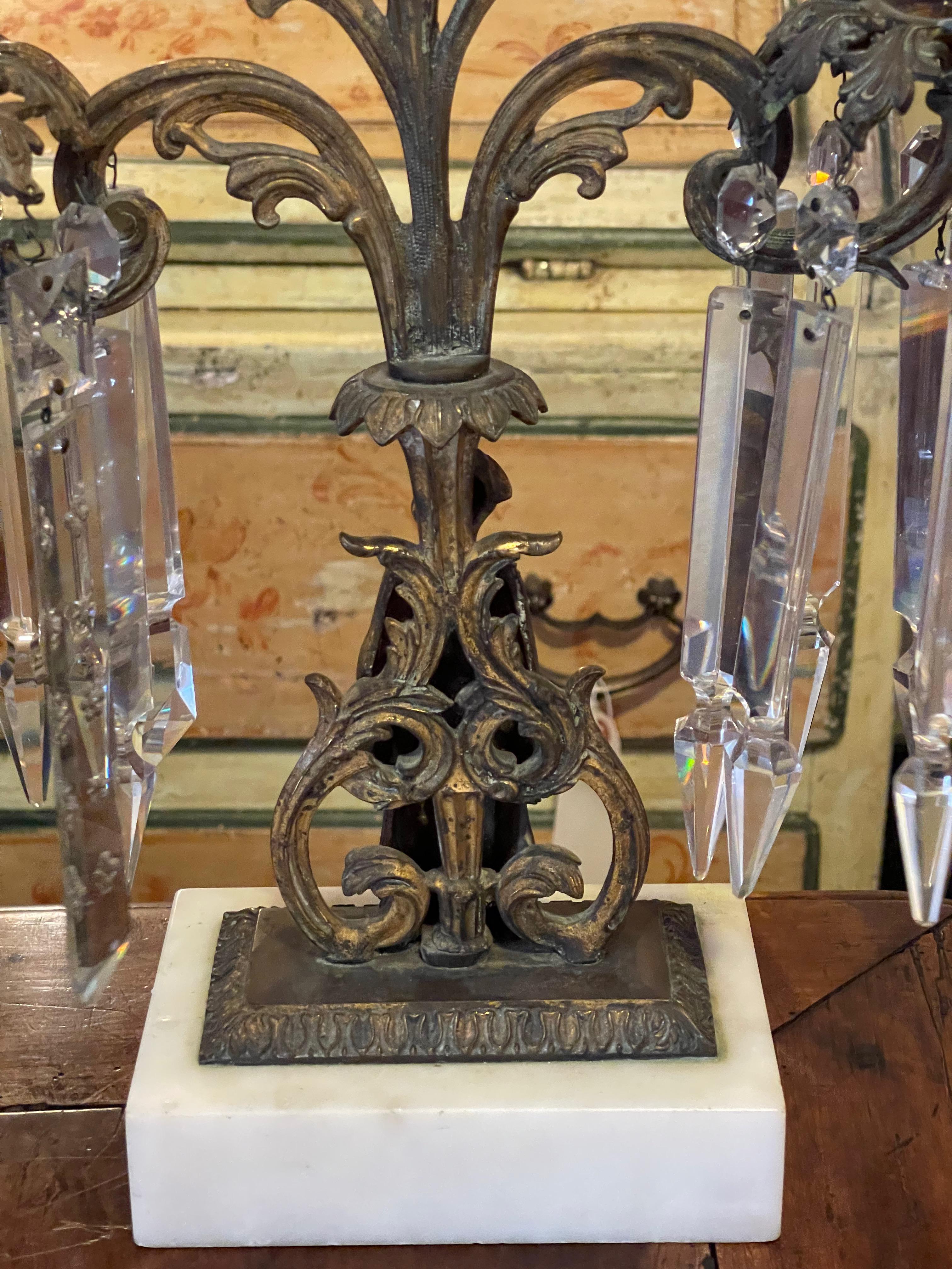 Mid 19th Century Dutch Bronze Crystal Candelabras - a Pair For Sale 2