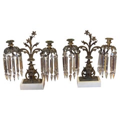 Mid 19th Century Dutch Bronze Crystal Candelabras - a Pair