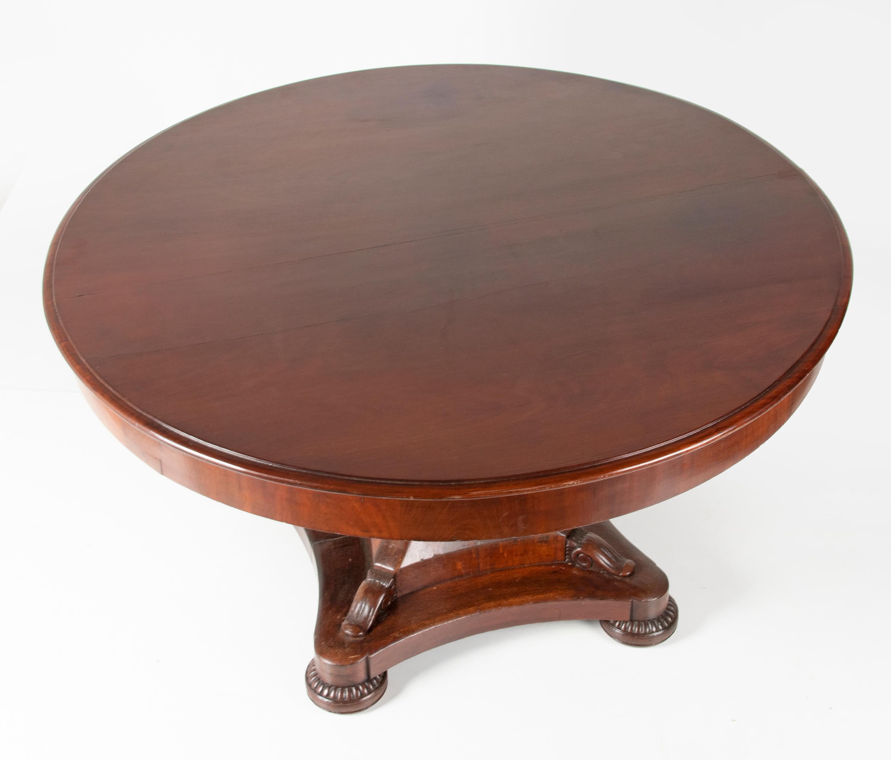 Carved Mid- 19th Century Dutch Empire Style Mahogany Dining Table