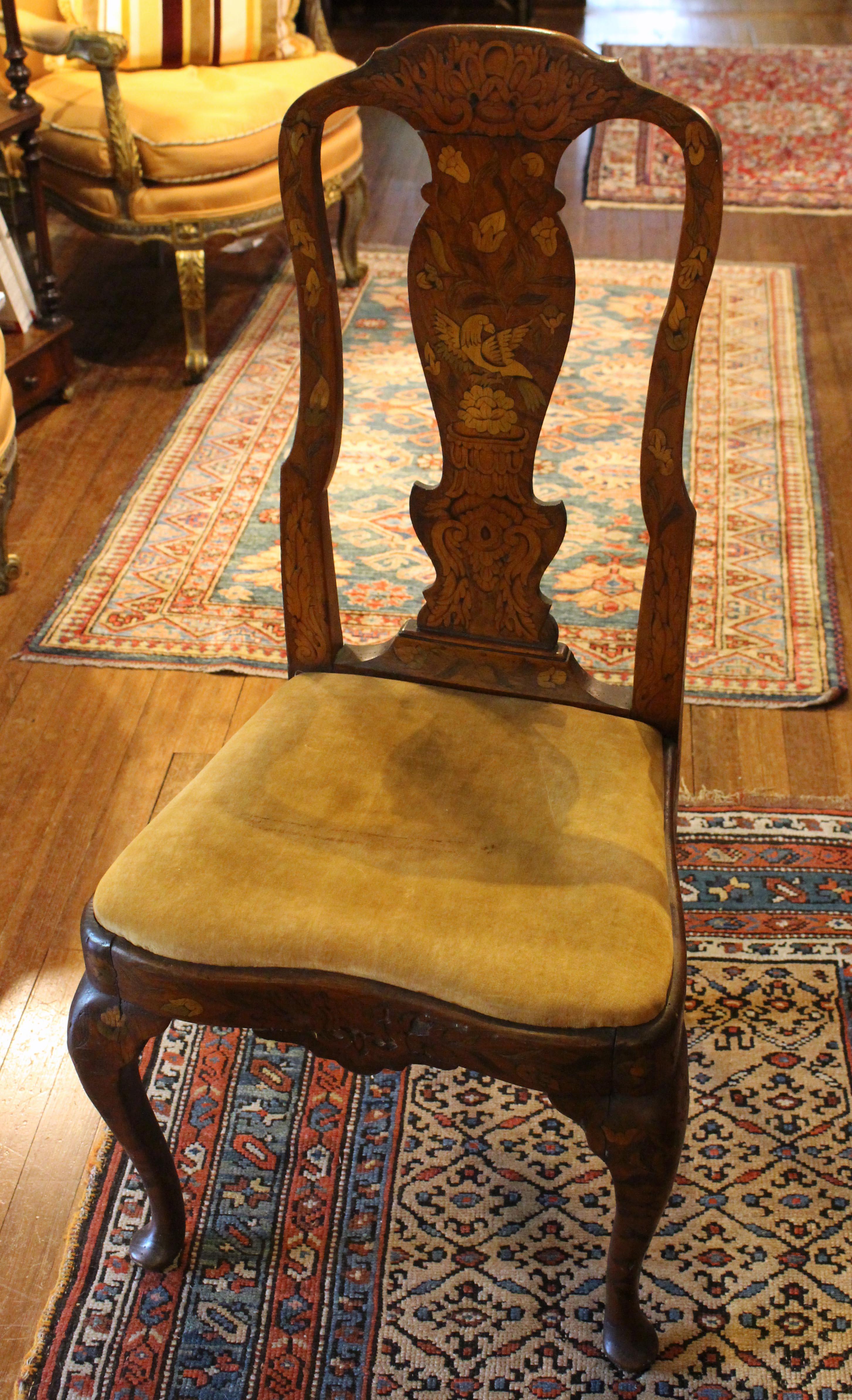 Mid-19th Century Dutch Marquetry Inlaid Side Chair In Good Condition For Sale In Chapel Hill, NC