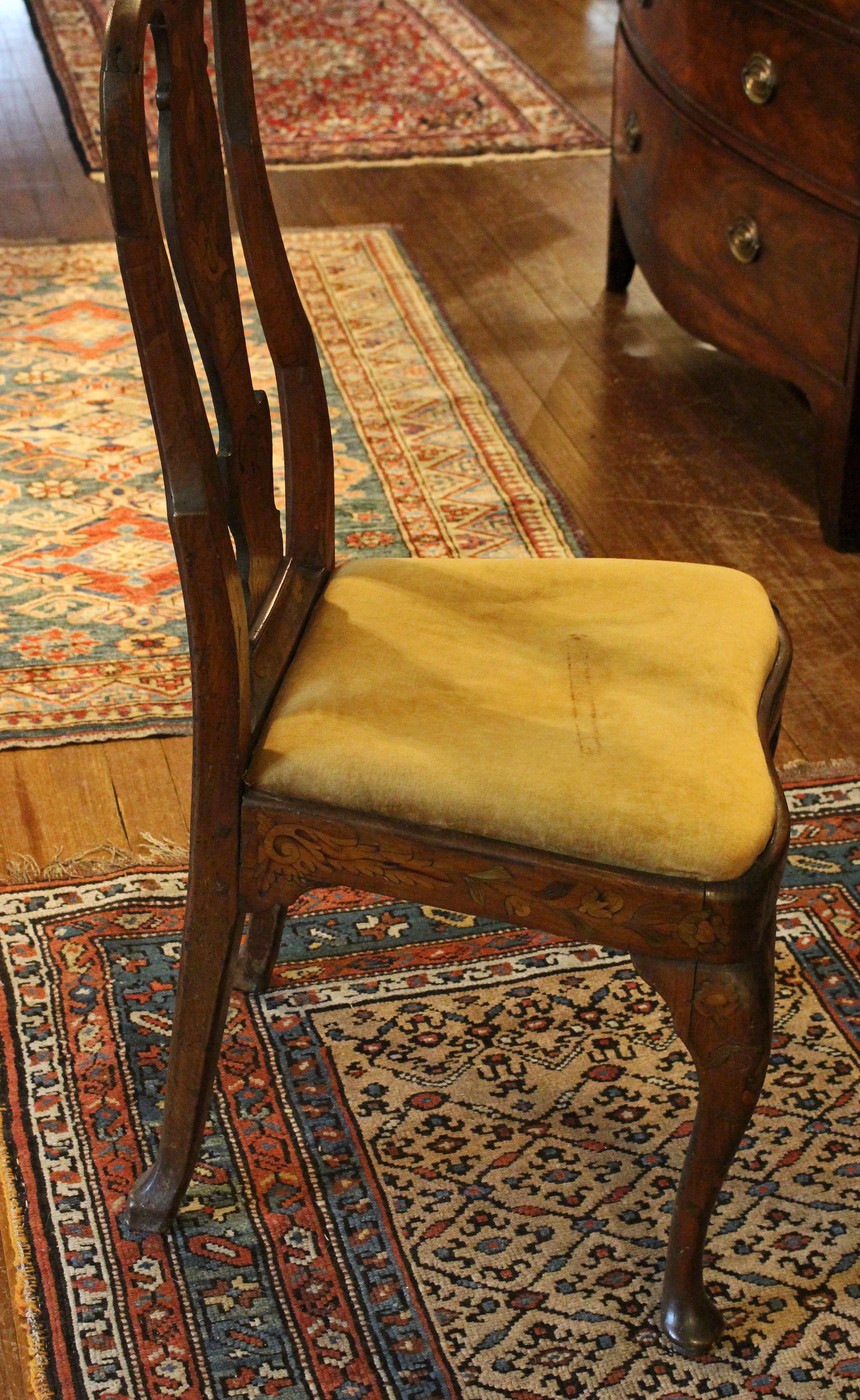 Oak Mid-19th Century Dutch Marquetry Inlaid Side Chair For Sale