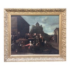 Mid-19th Century Dutch Oil on Canvas Painting Depicting a Charity Scene