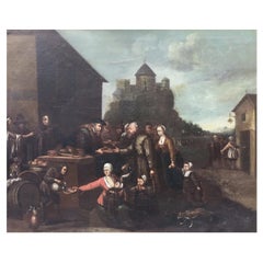 Mid-19th Century Dutch Oil on Canvas Painting Depicting a Charity Scene