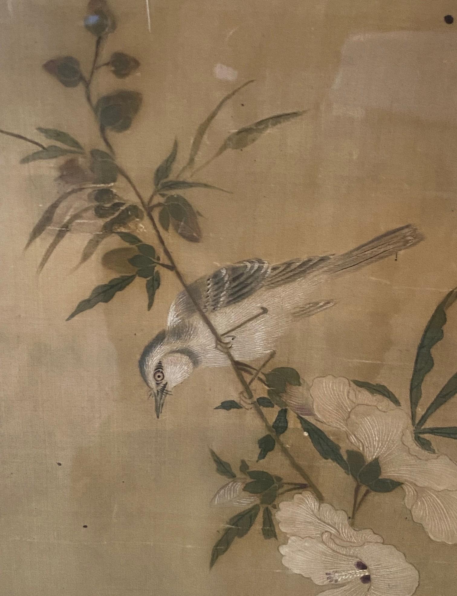 19th Century Japanese Asian Edo Nagasaki School Nanpin Nature Floral Flower Bird Painting For Sale