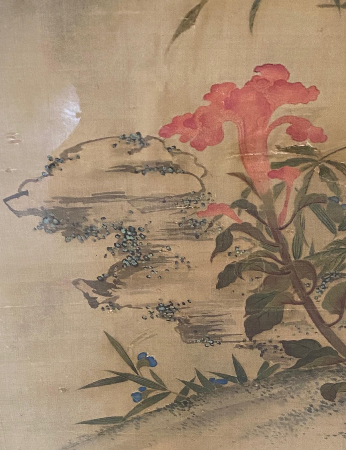 Japanese Asian Edo Nagasaki School Nanpin Nature Floral Flower Bird Painting For Sale 1