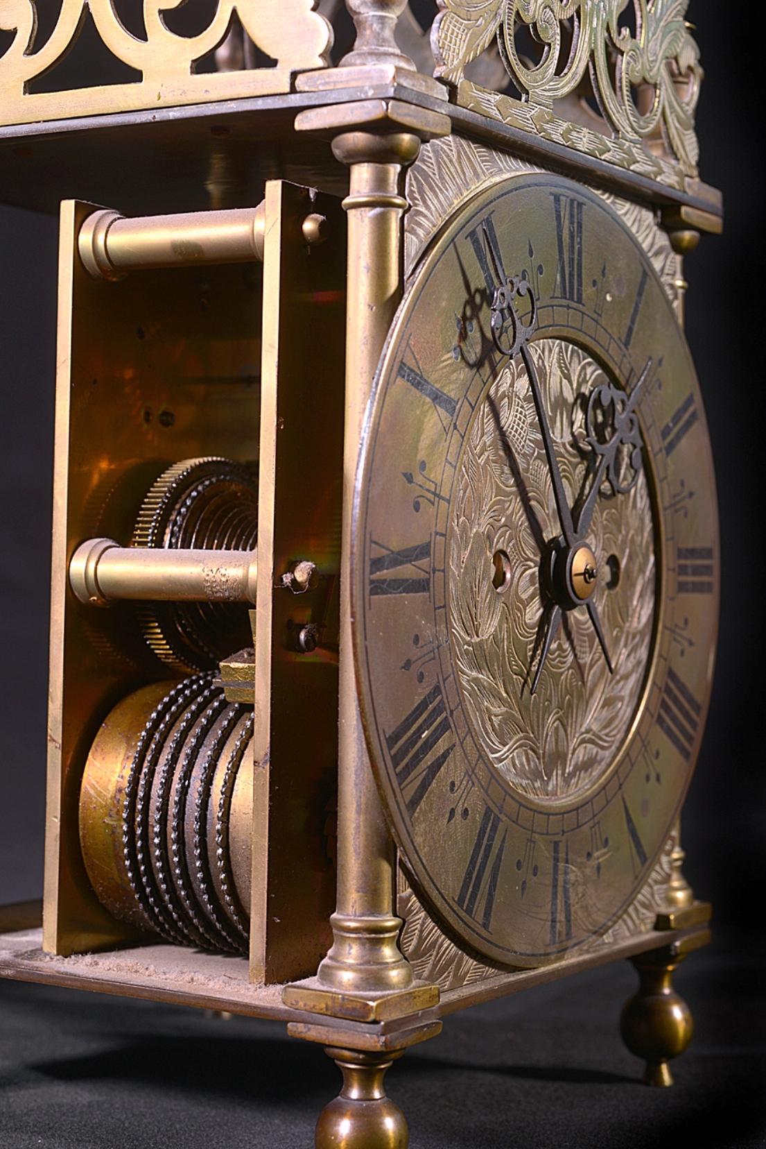 Late 19th Century Mid-19th Century Eight Day Lantern Clock with a Double Fusee Striking Movement For Sale