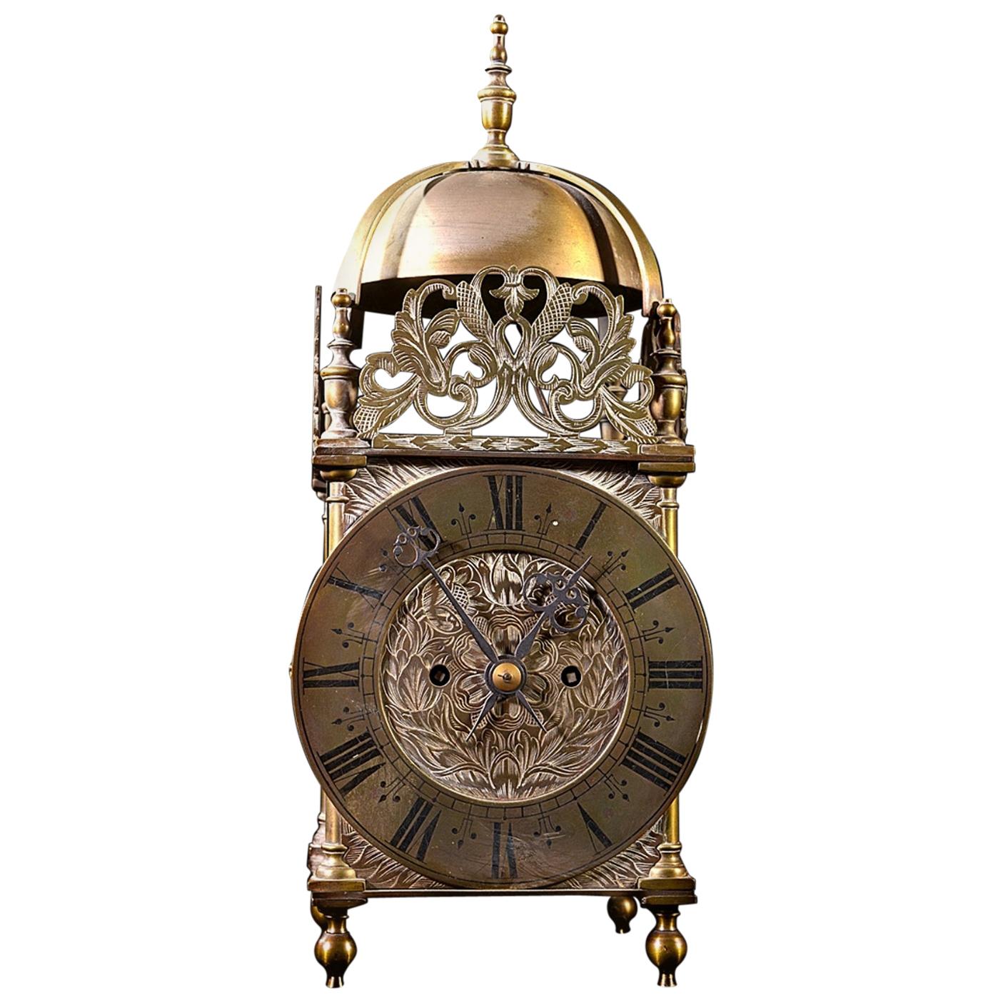 Mid-19th Century Eight Day Lantern Clock with a Double Fusee Striking Movement For Sale