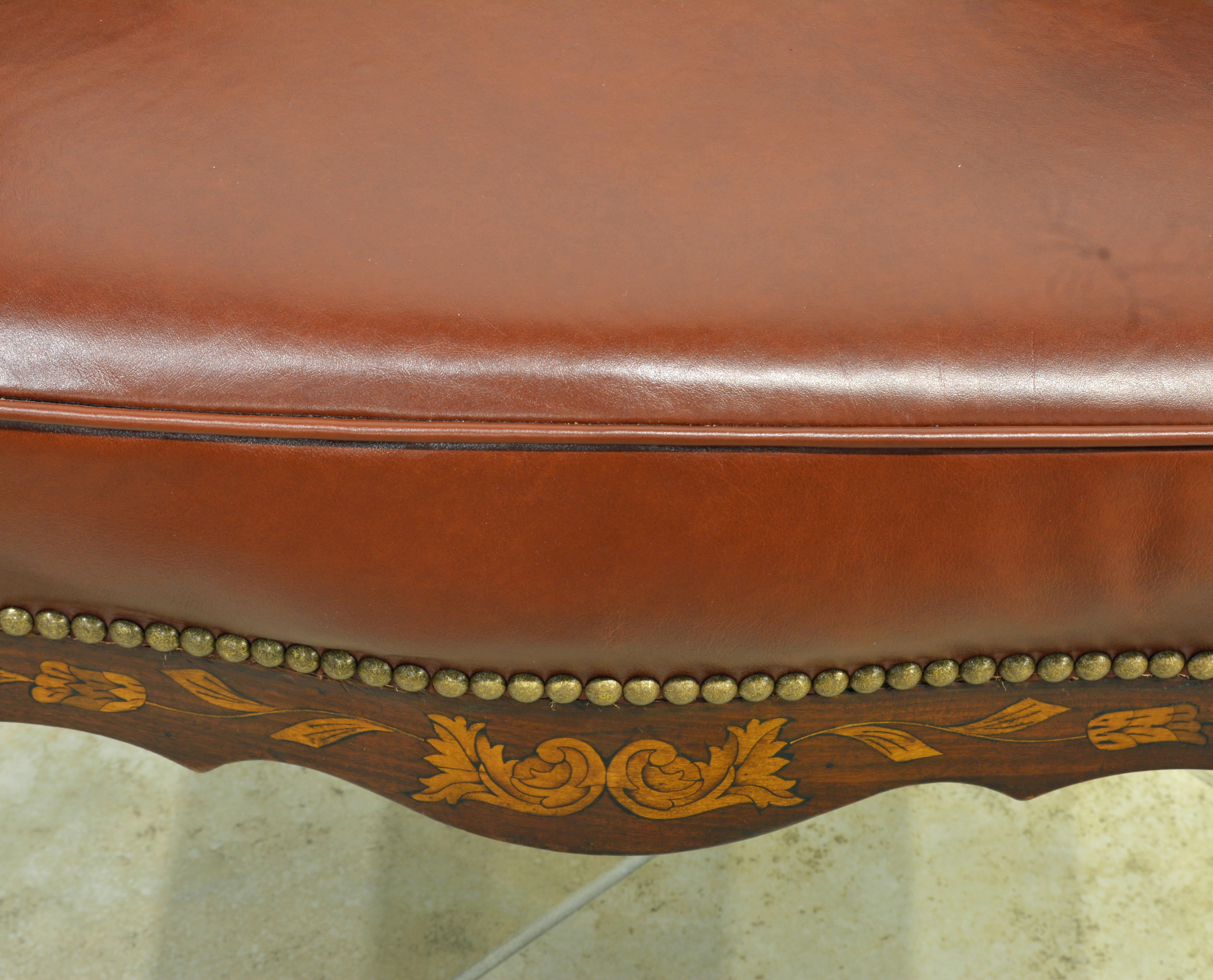 Mid-19th Century Elaborately Inlaid Dutch Colonial Leather Covered Armchair 6
