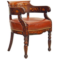 Mid-19th Century Elaborately Inlaid Dutch Colonial Leather Covered Armchair