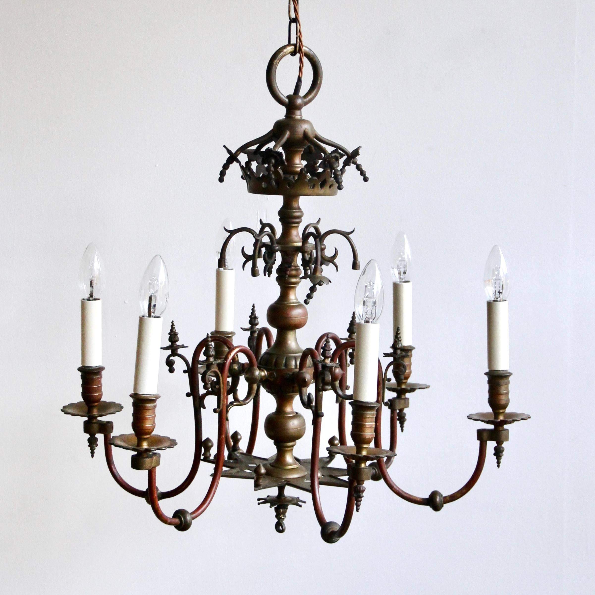 European Mid-19th Century Electrified Gasolier Chandelier For Sale