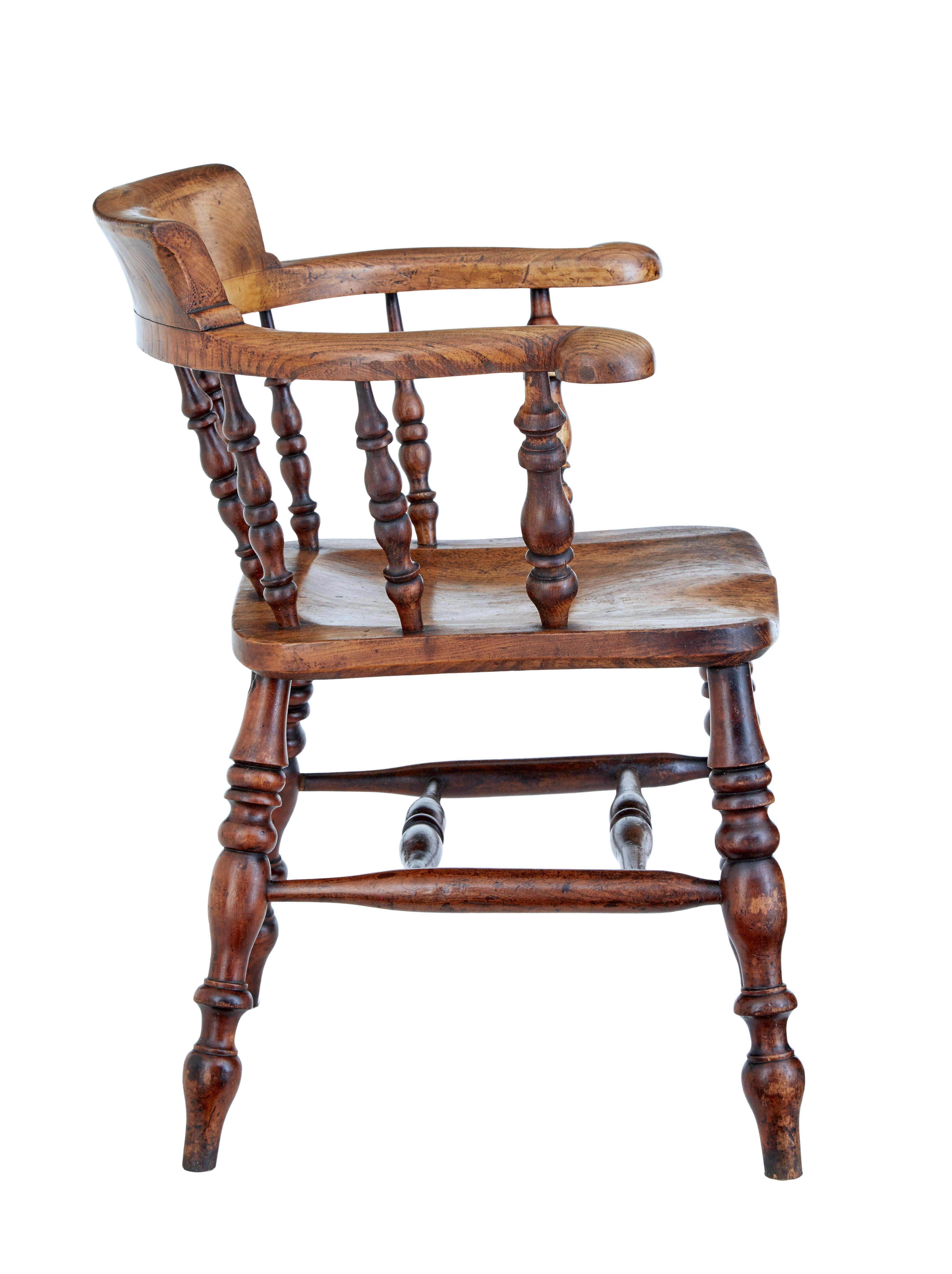 Victorian Mid 19th Century Elm Captains Armchair