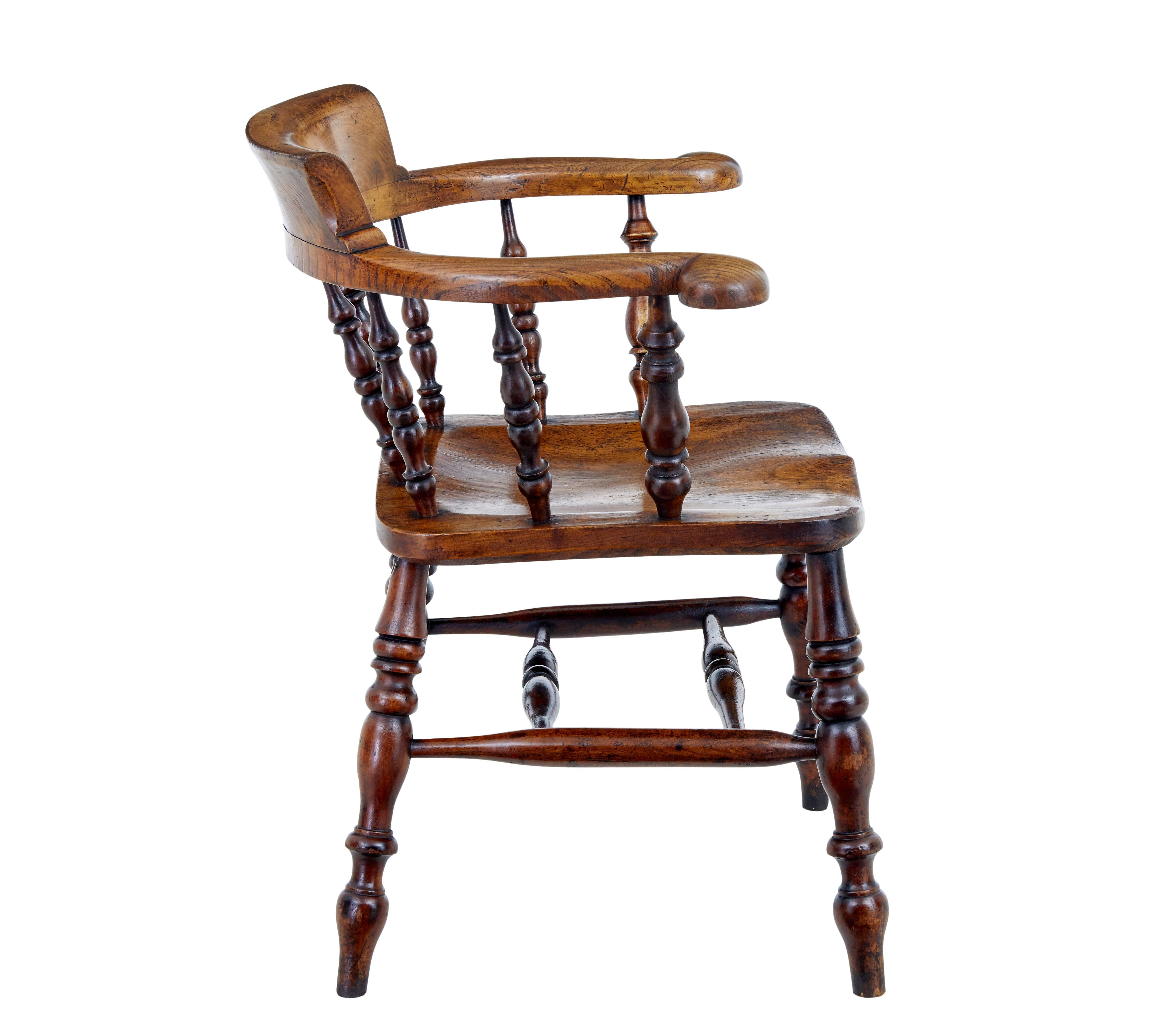 English Mid 19th Century elm captains armchair For Sale
