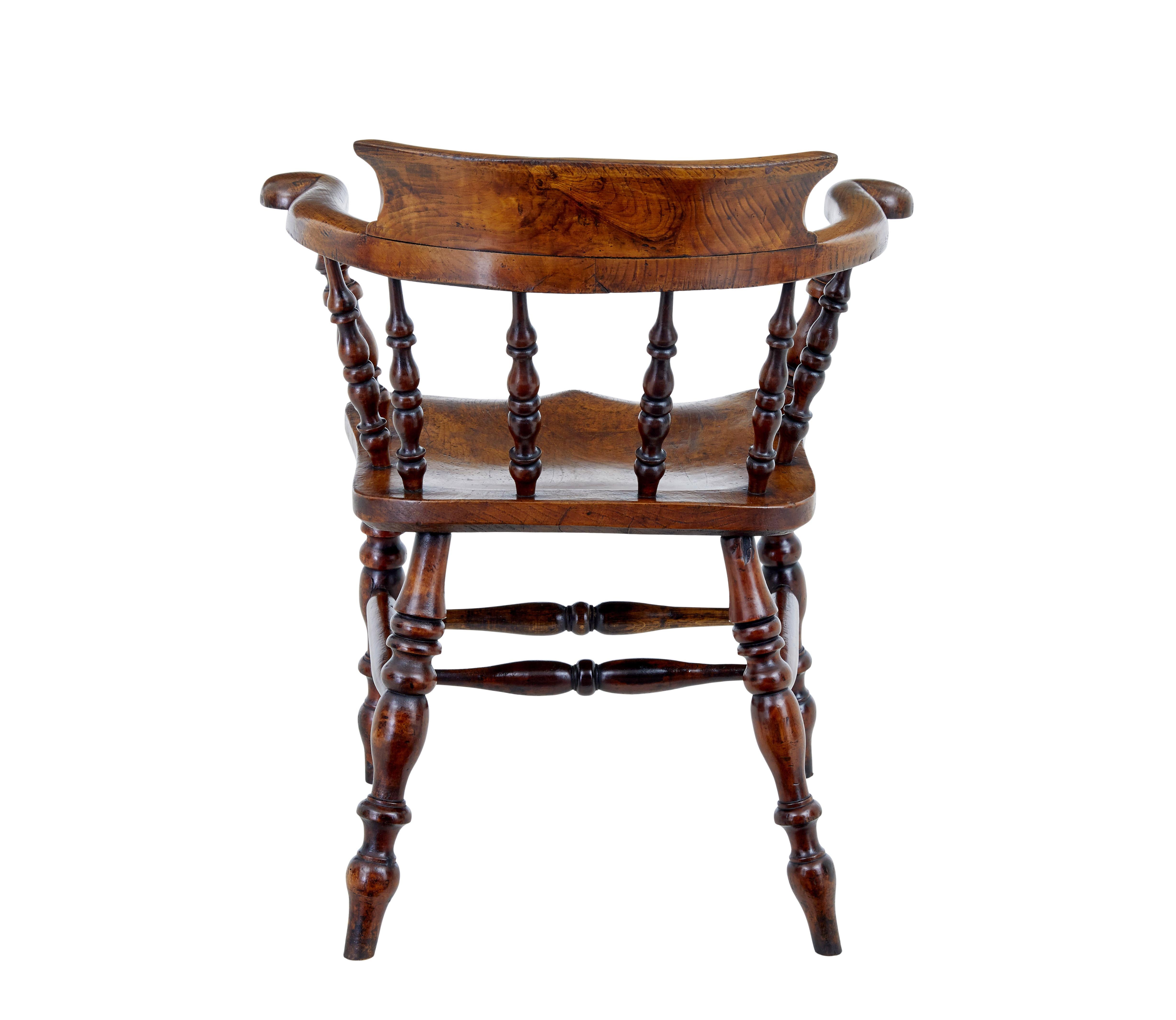 Hand-Crafted Mid 19th Century elm captains armchair For Sale