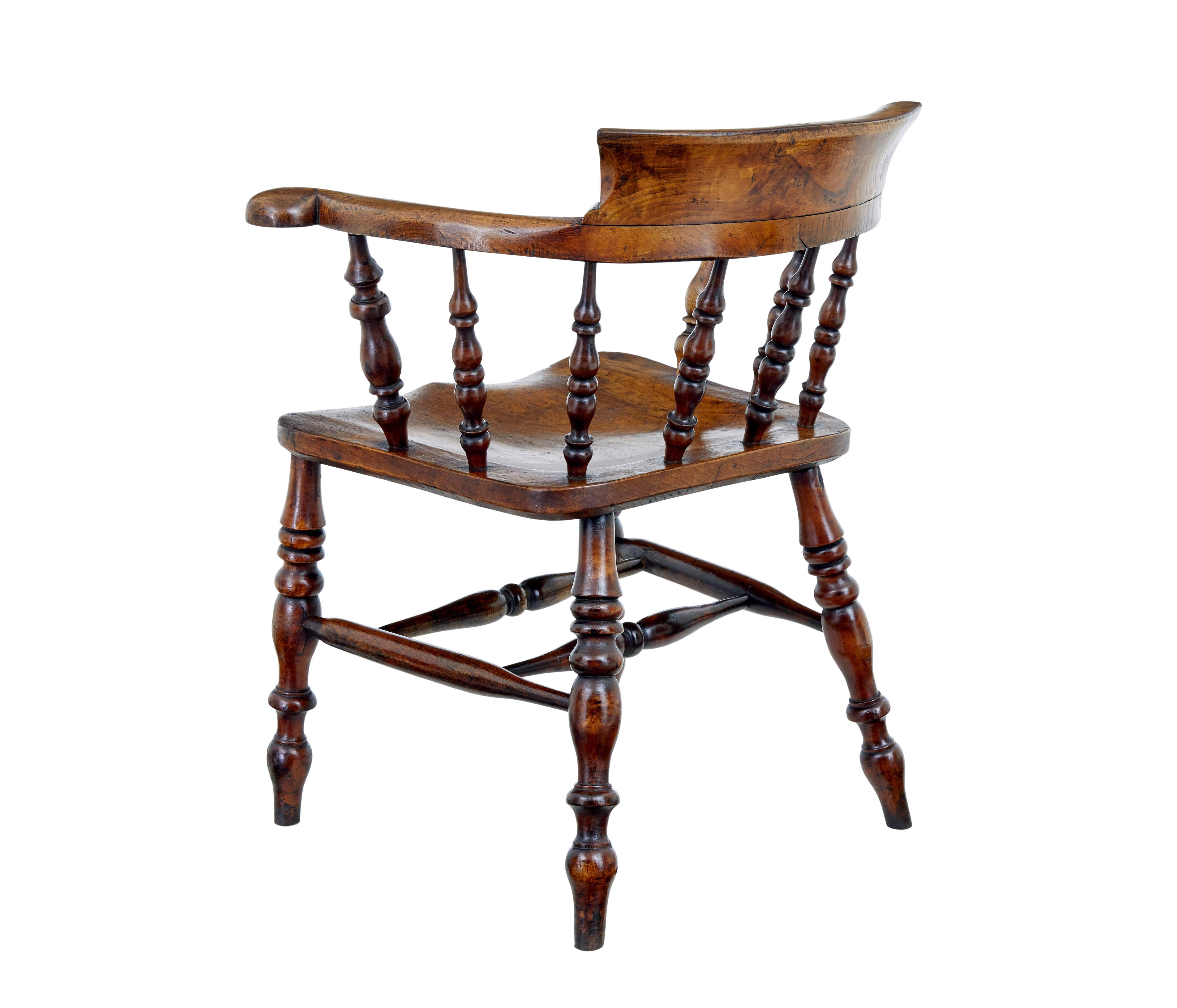 Elm Mid 19th Century elm captains armchair For Sale
