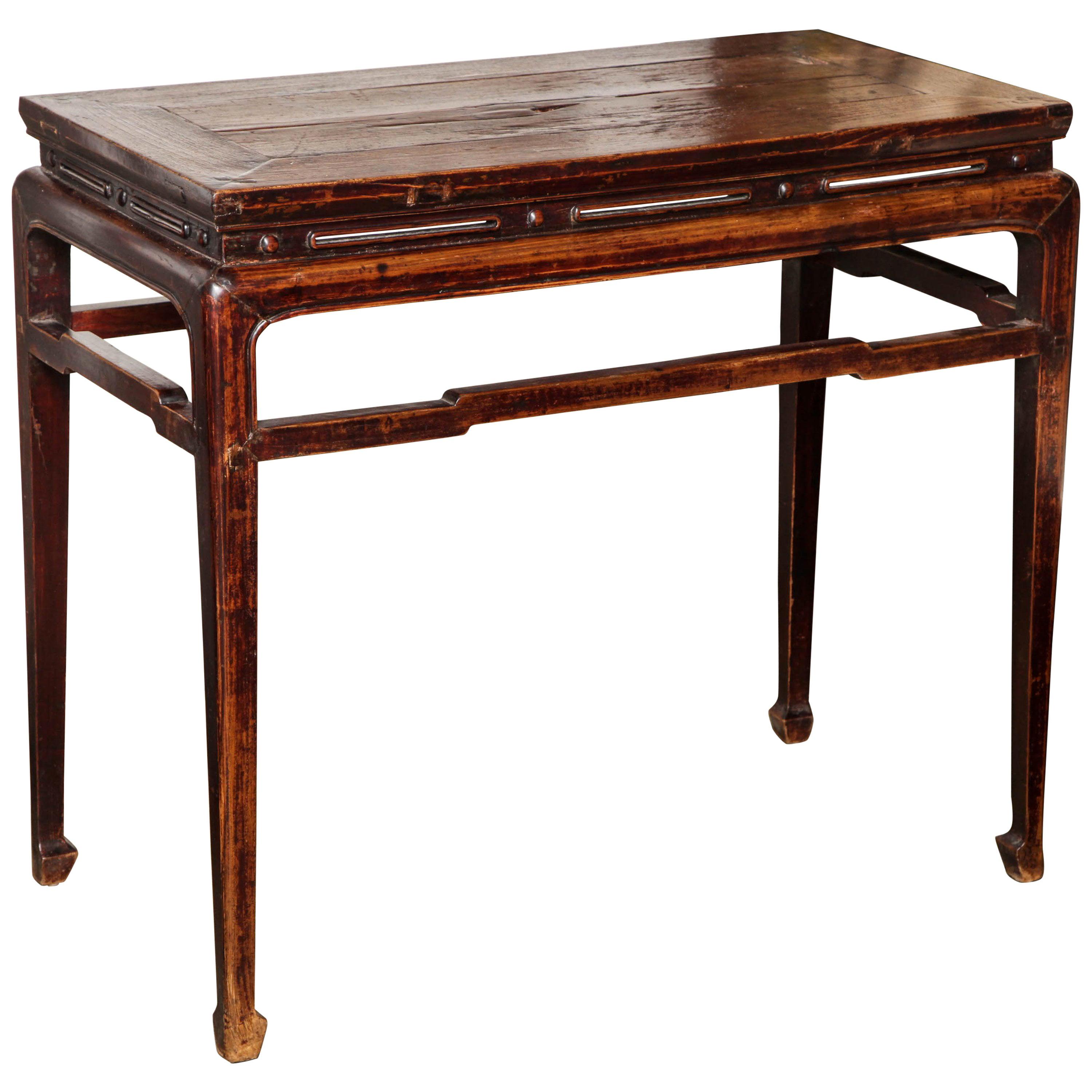 Table console en bois d'orme de Chine du milieu du XIXe sicle