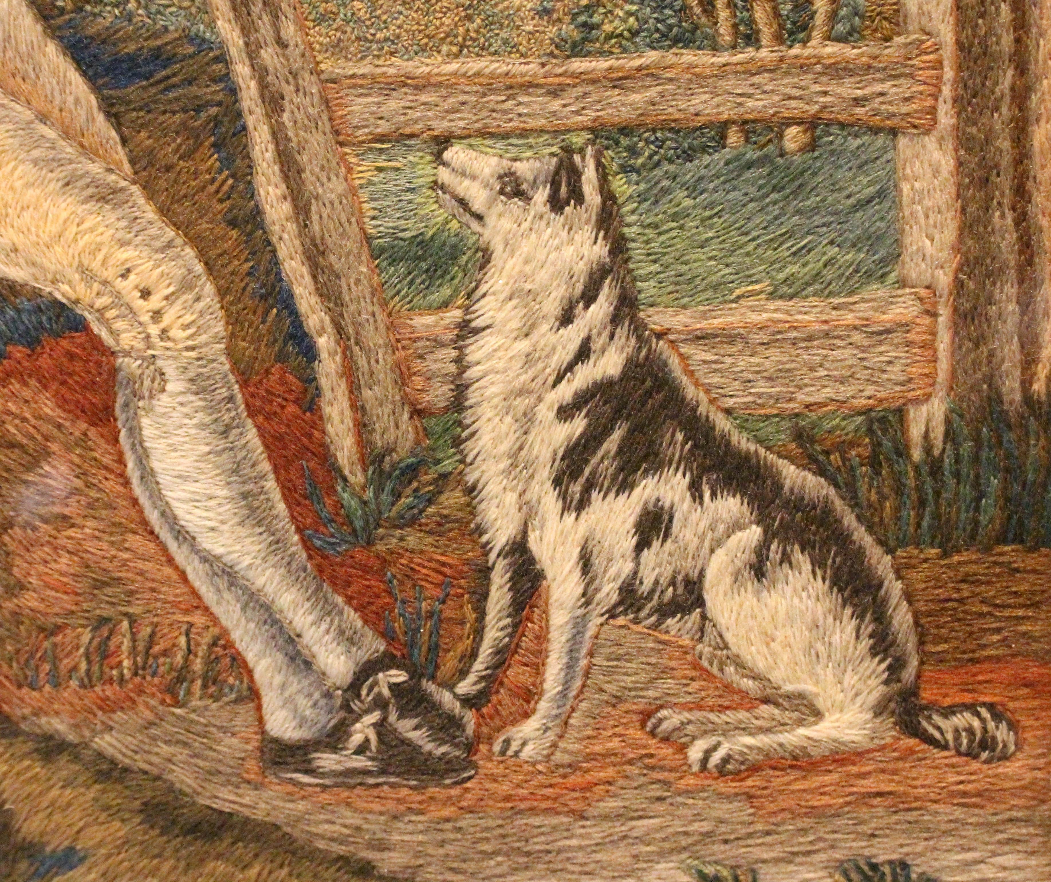 Victorian Mid-19th Century Embroidery of Dog with Boy