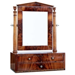 Antique Mid 19th Century Empire Inlaid Mahogany Vanity Mirror