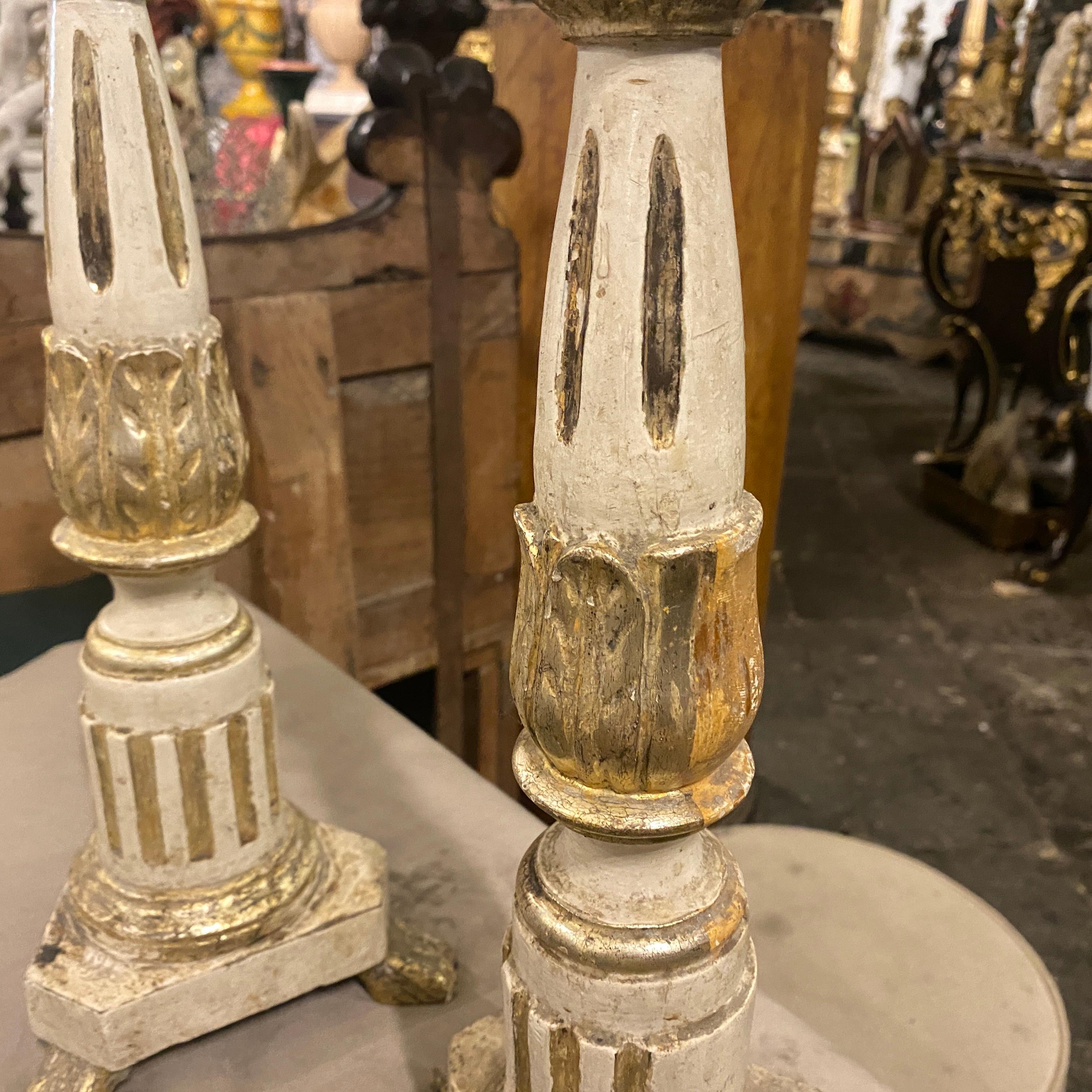 Hand-Carved Mid-19th Century Empire Pair of Gilded Wood Italian Torcheres