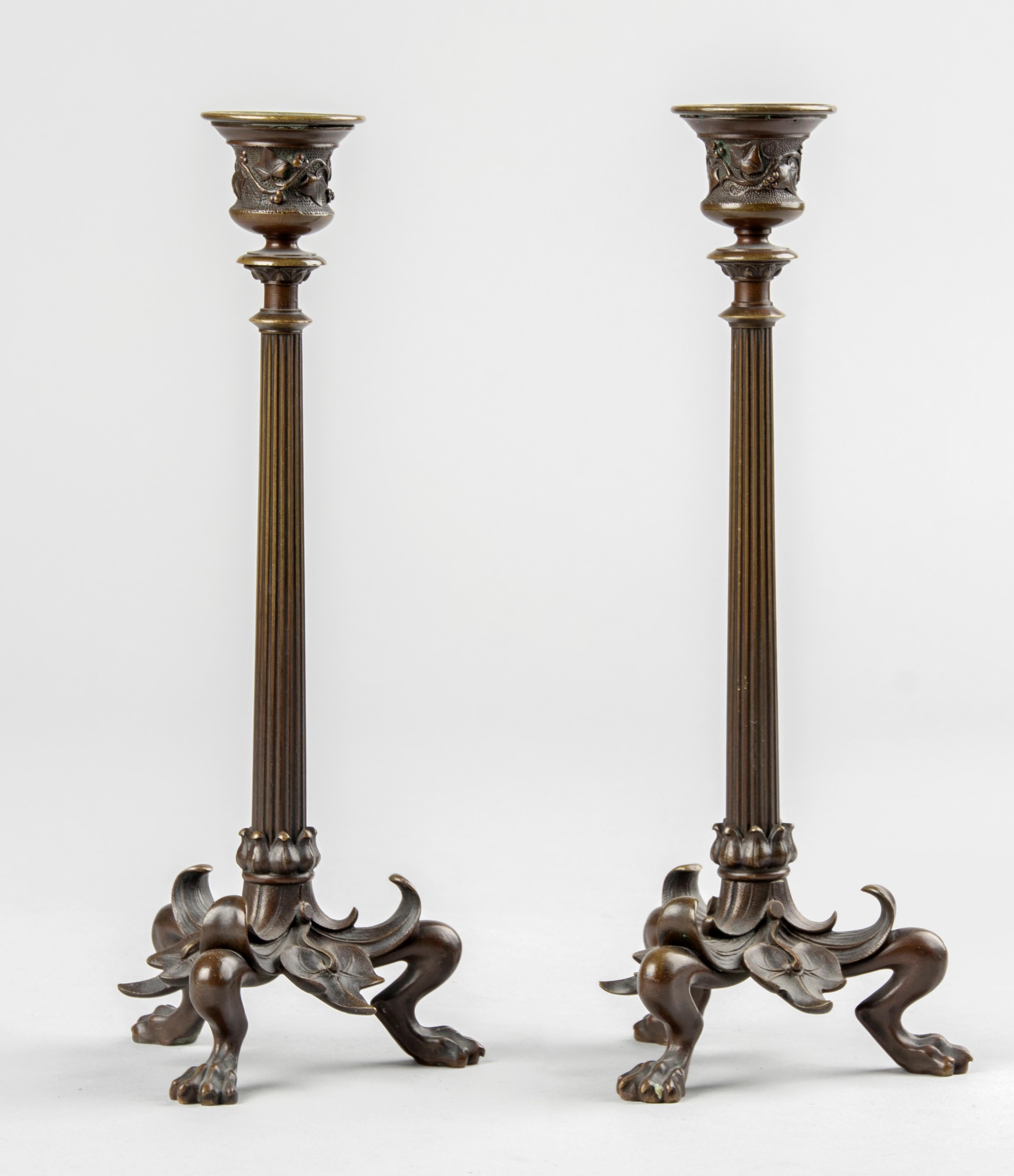 Mid 19th Century Empire Style Bronze Patinated Candleholders For Sale 6