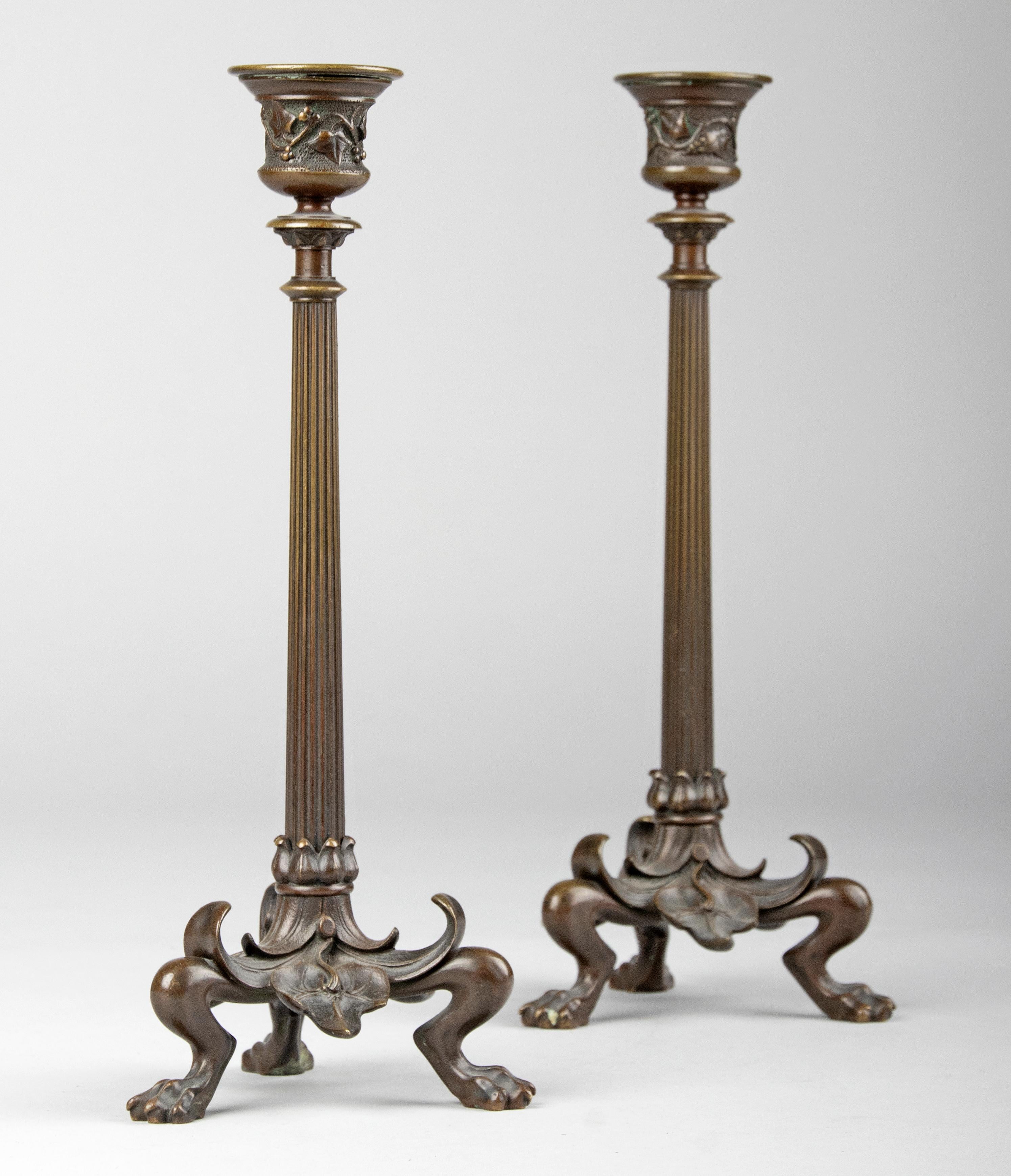 Mid 19th Century Empire Style Bronze Patinated Candleholders For Sale 2