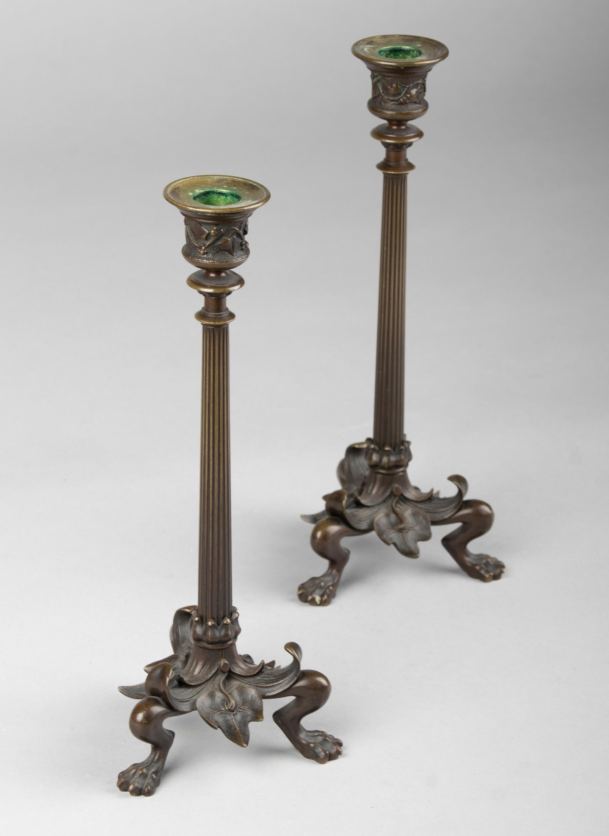 Mid 19th Century Empire Style Bronze Patinated Candleholders For Sale 4