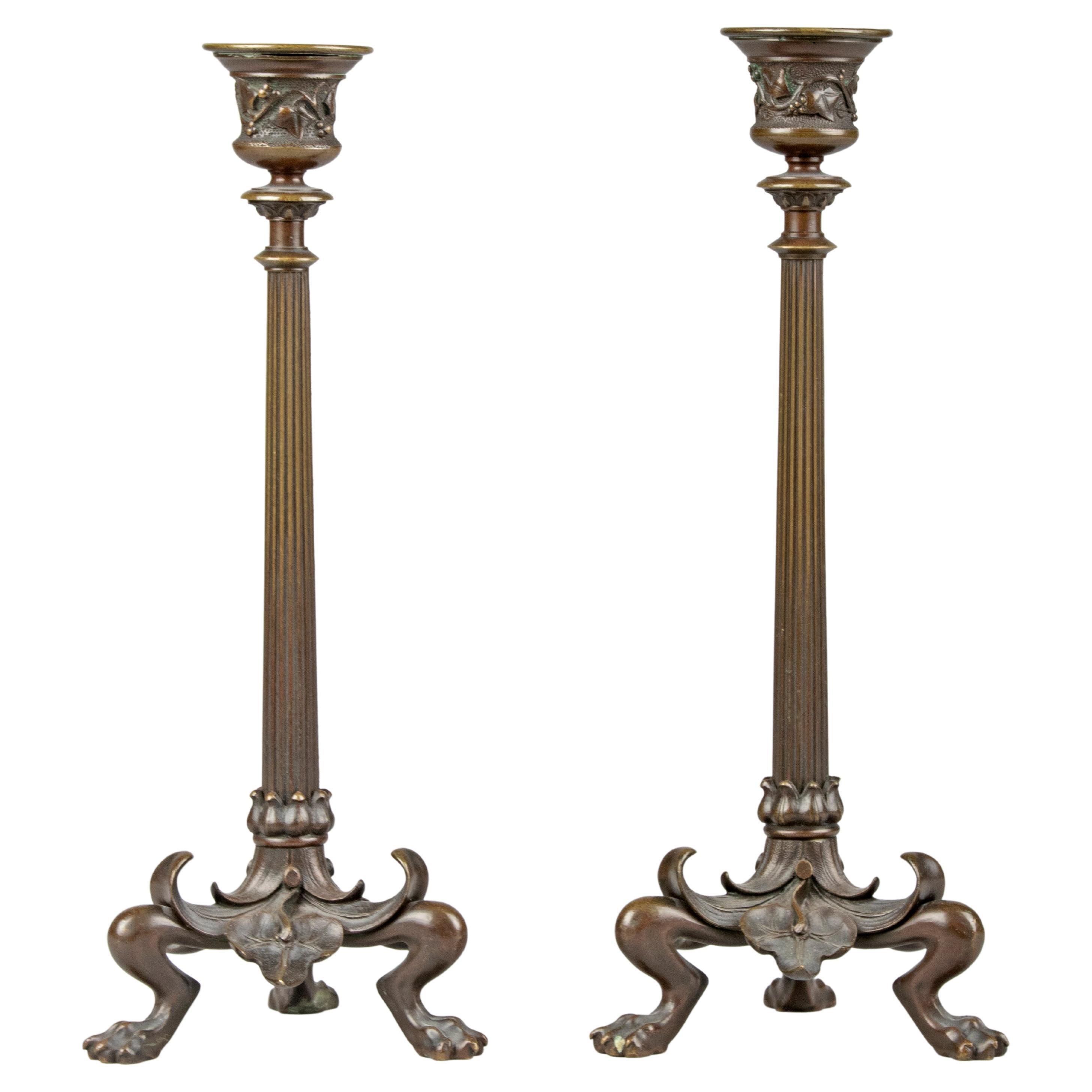 Mid 19th Century Empire Style Bronze Patinated Candleholders For Sale