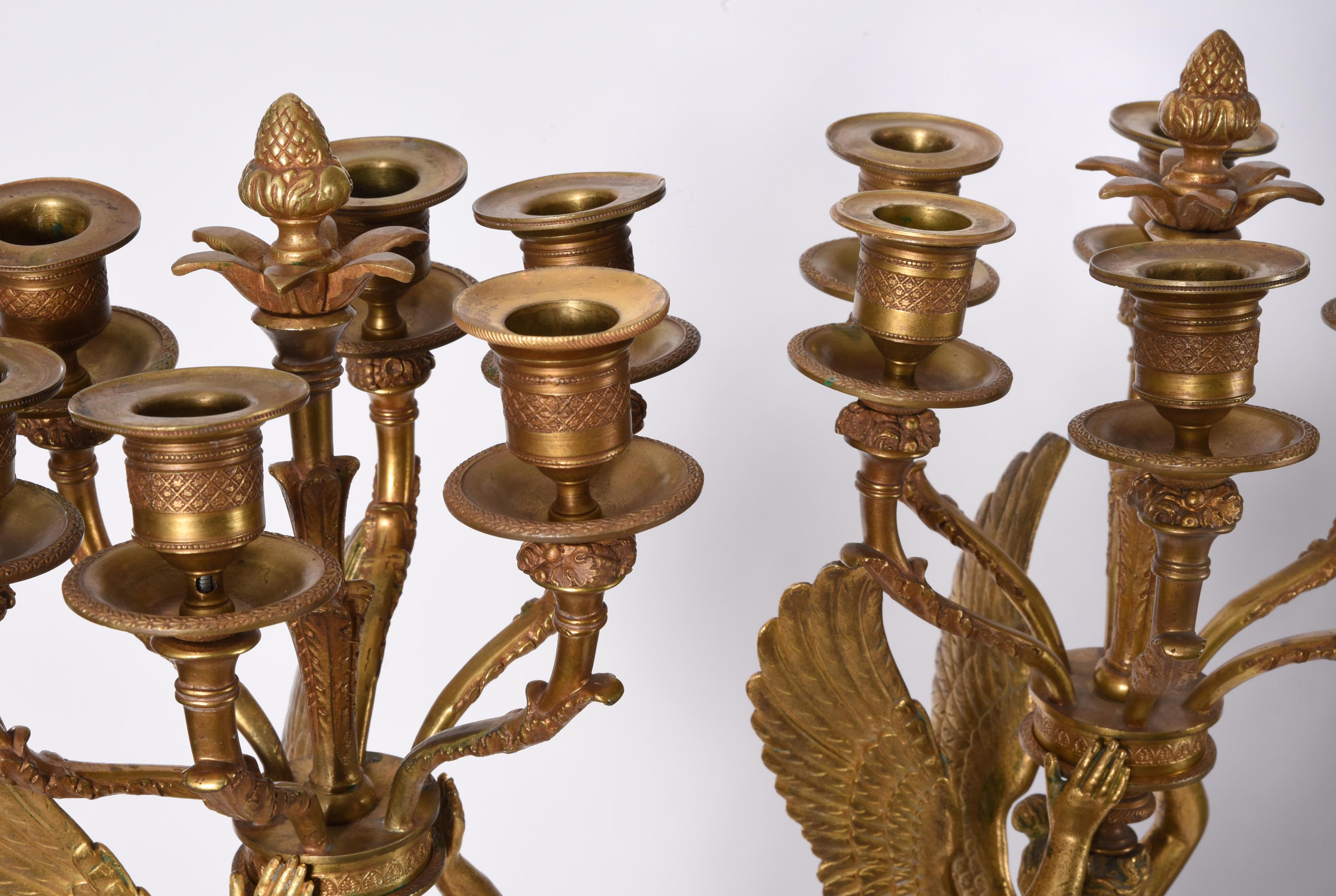 Mid-19th Century Empire Style Gilt Bronze Six-Light Candelabras 7