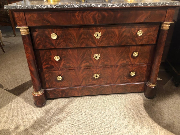 French Mid-19th Century Empire Style Mahogany and Marble-Top Commode For Sale