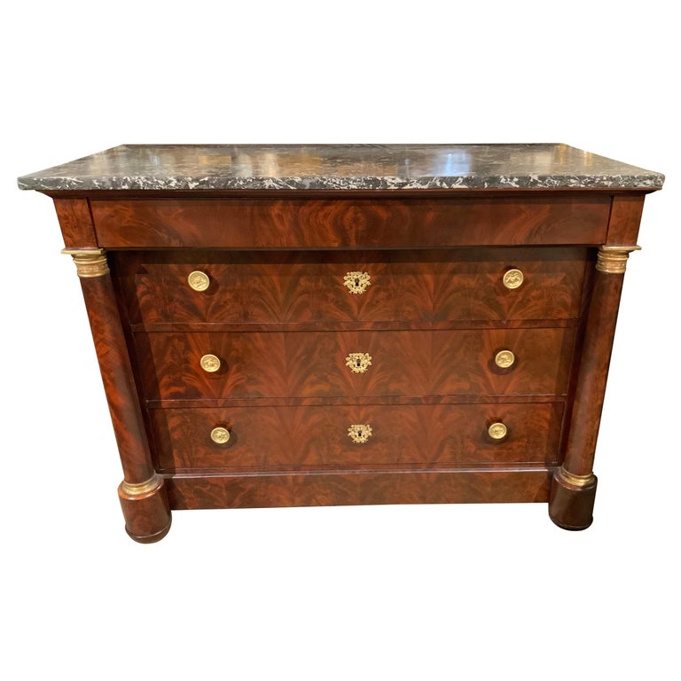 Mid-19th Century Empire Style Mahogany and Marble-Top Commode For Sale