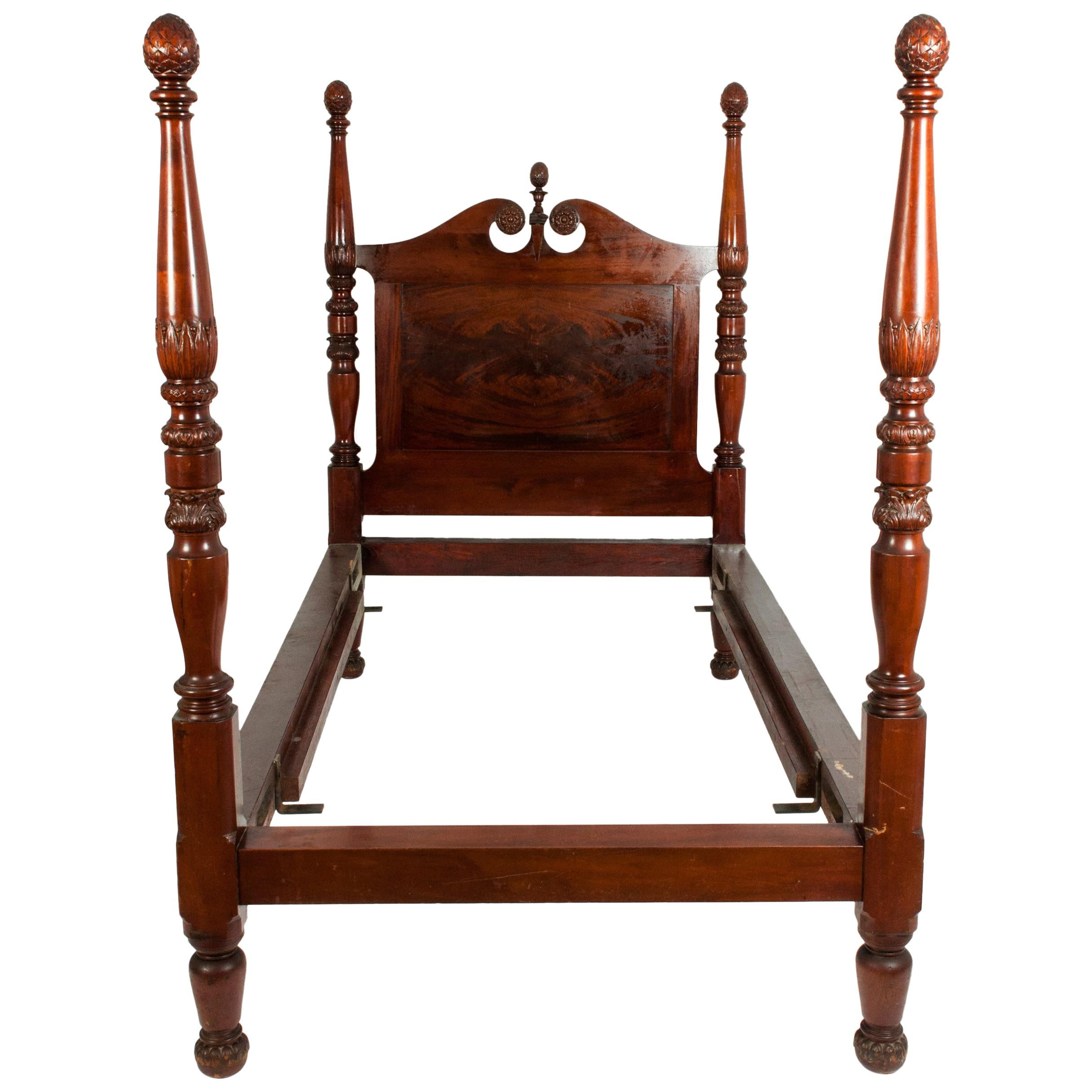 Mid-19th Century Empire Style Mahogany Four Poster Single Bed