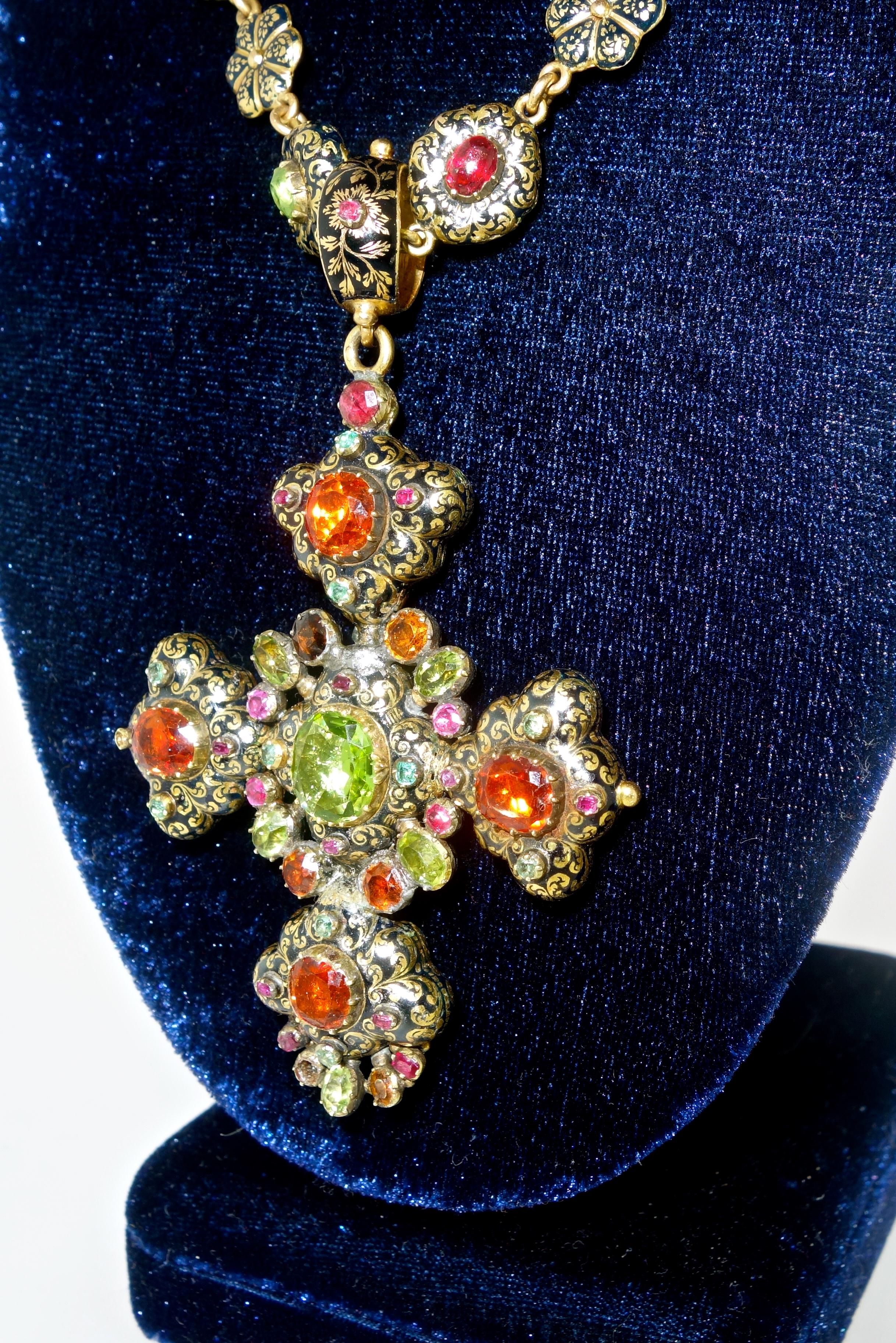 Mid-19th Century Enamel and Multi-Stone Cross and Matching Chain, circa 8500 2