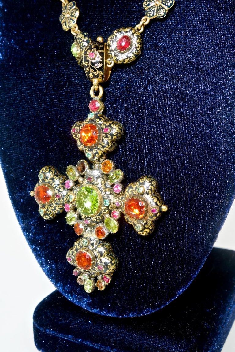 Mid-19th Century Enamel and Multi-Stone Cross and Matching Chain, circa ...